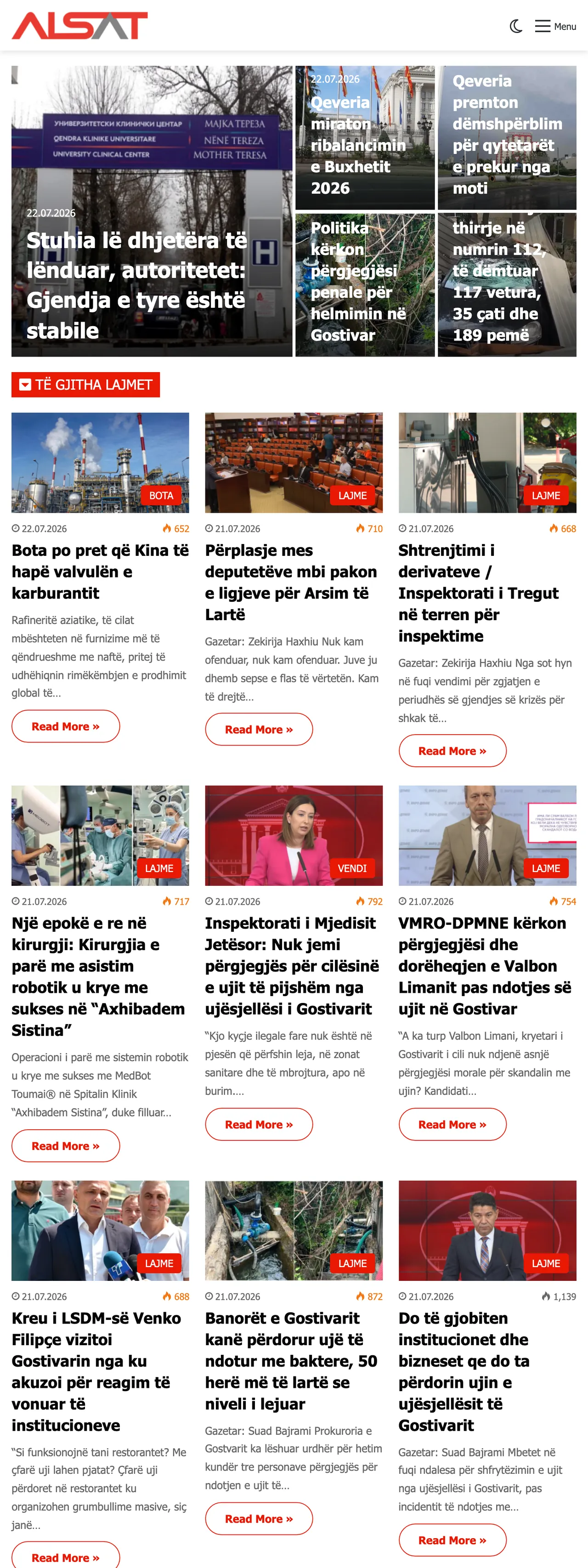 Screenshot of the ALSAT front page