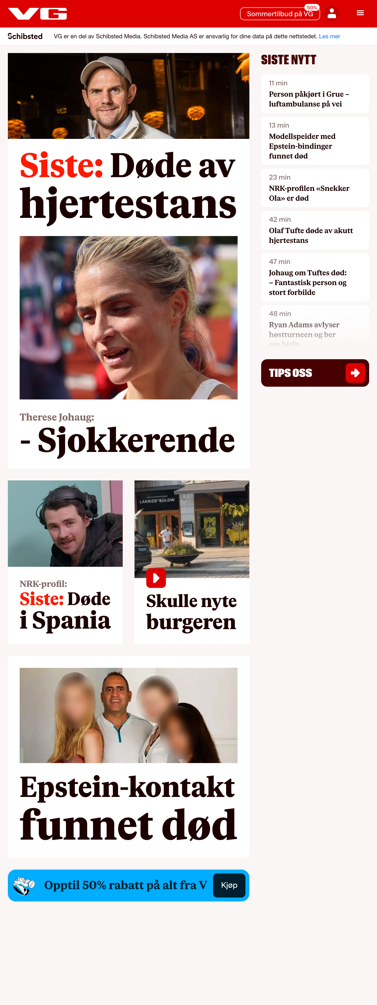 Screenshot of the VG front page