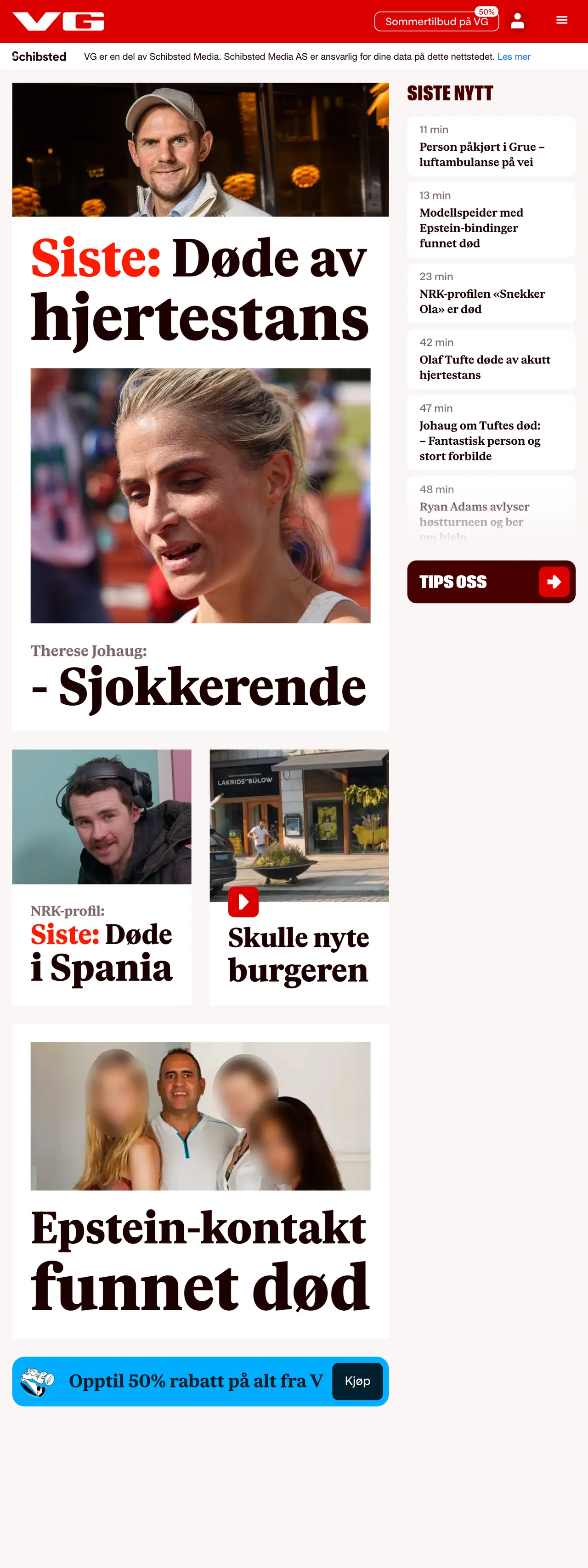 Screenshot of the VG front page