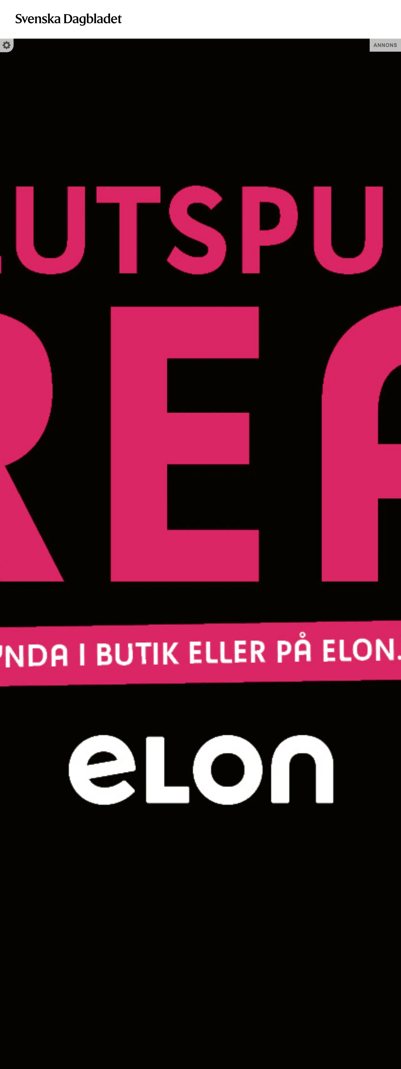 Screenshot of the Svenska Dagbladet front page