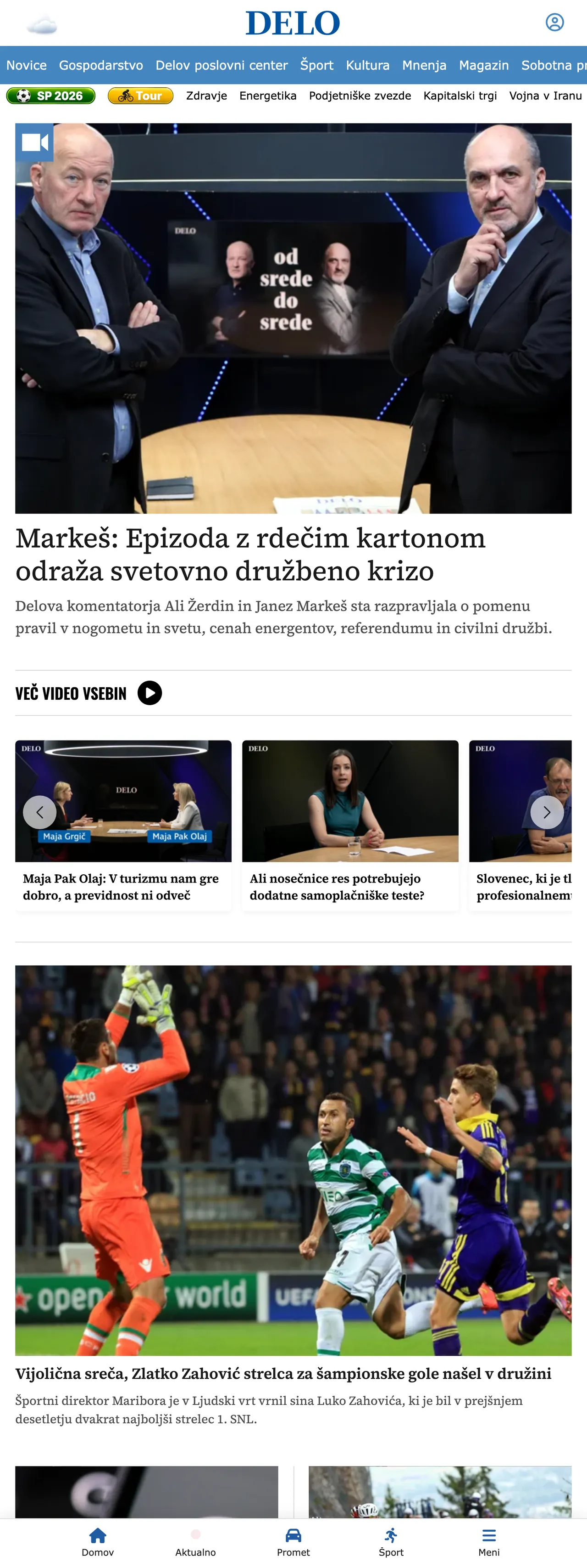 Screenshot of the Delo front page
