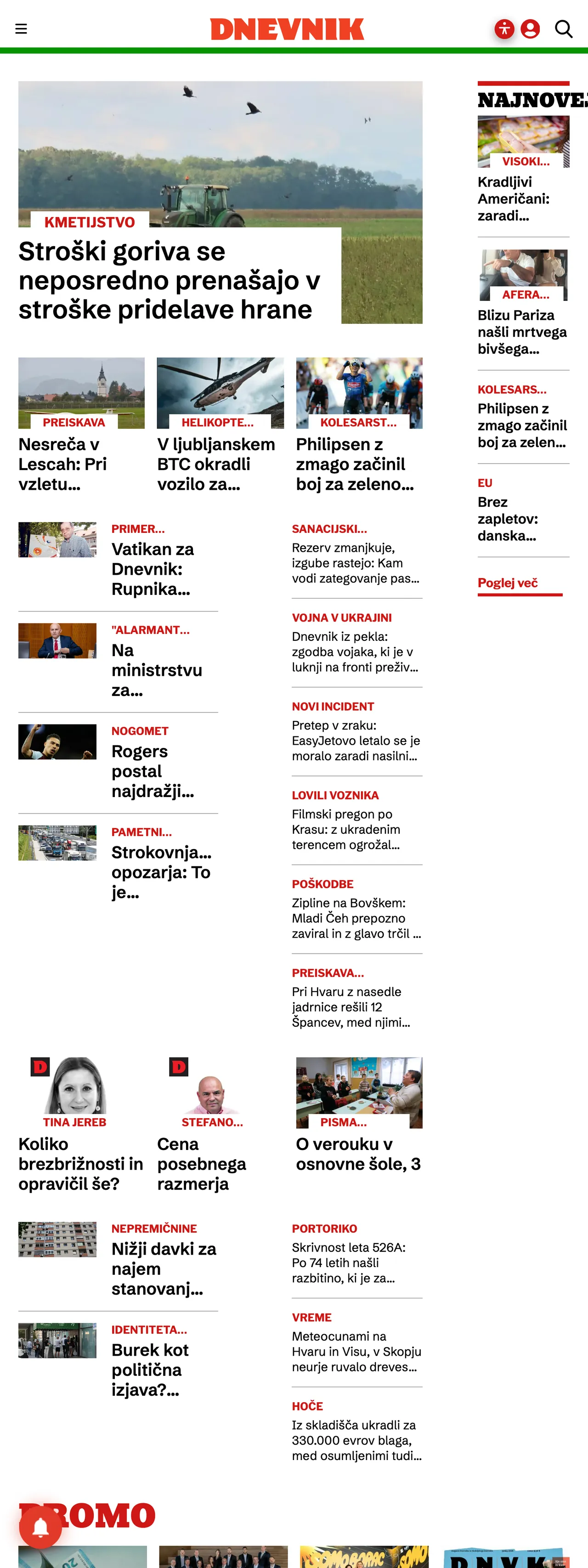 Screenshot of the Dnevnik front page