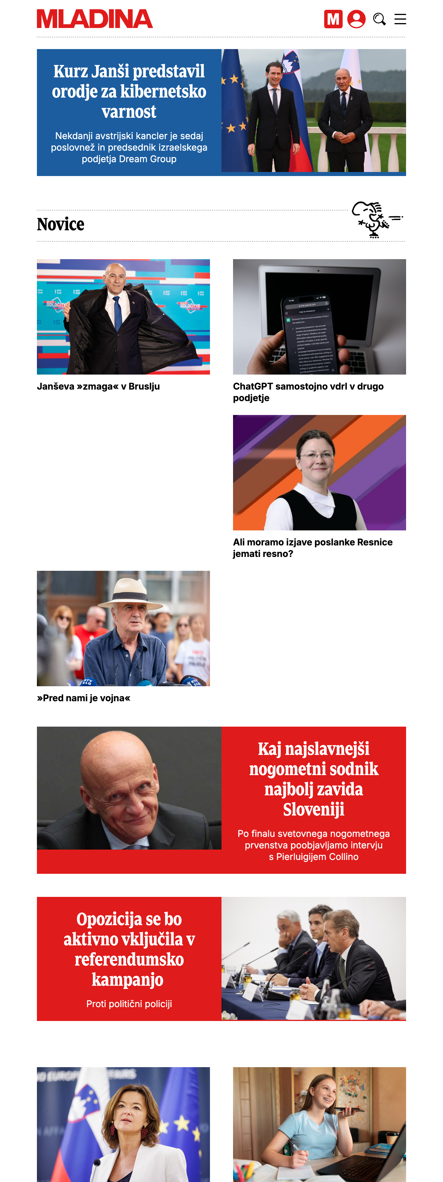 Screenshot of the Mladina front page