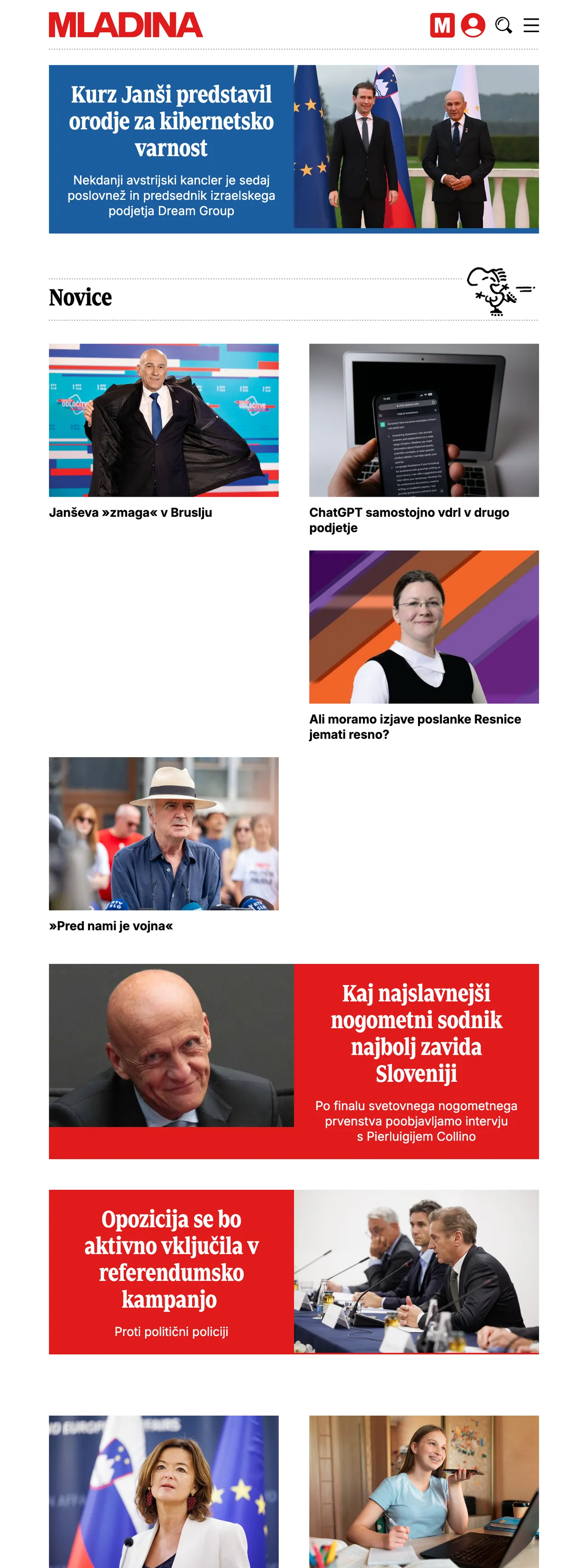 Screenshot of the Mladina front page