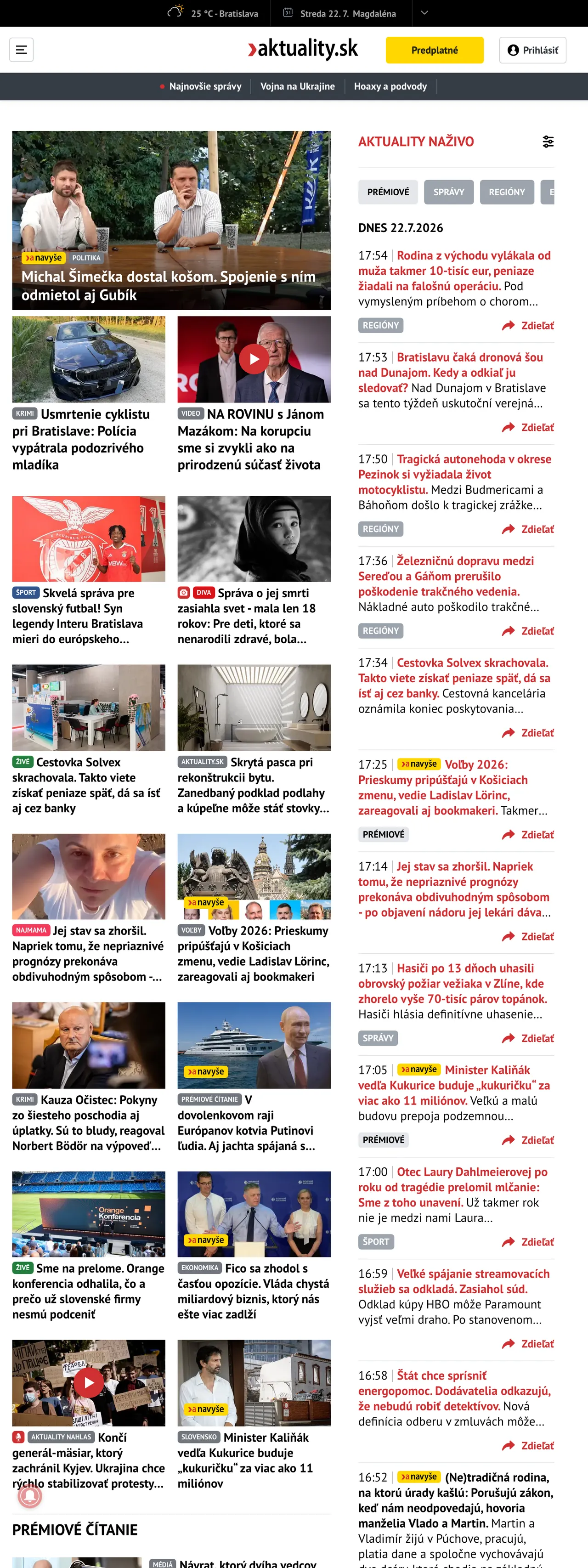 Screenshot of the Aktuality.sk front page