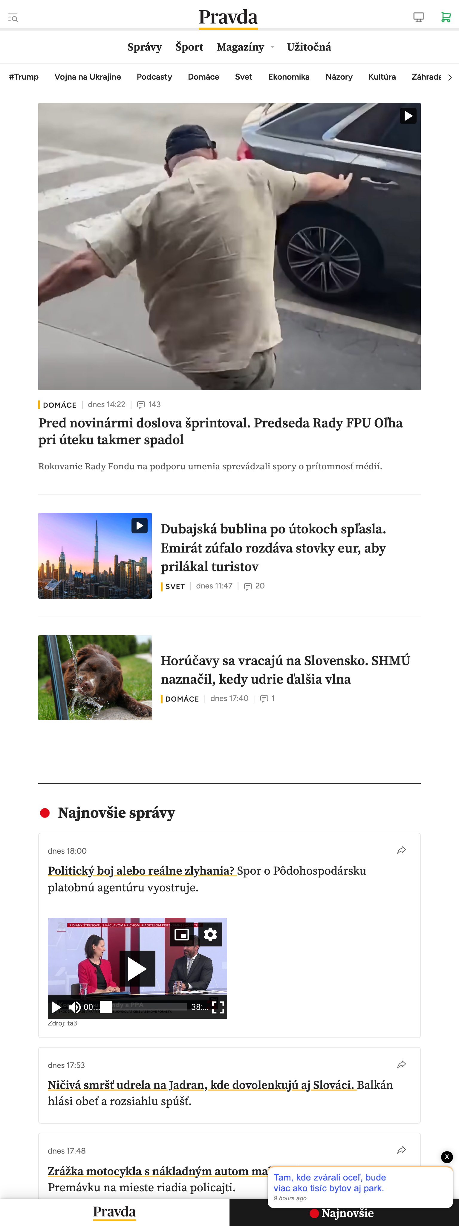 Screenshot of the Pravda front page