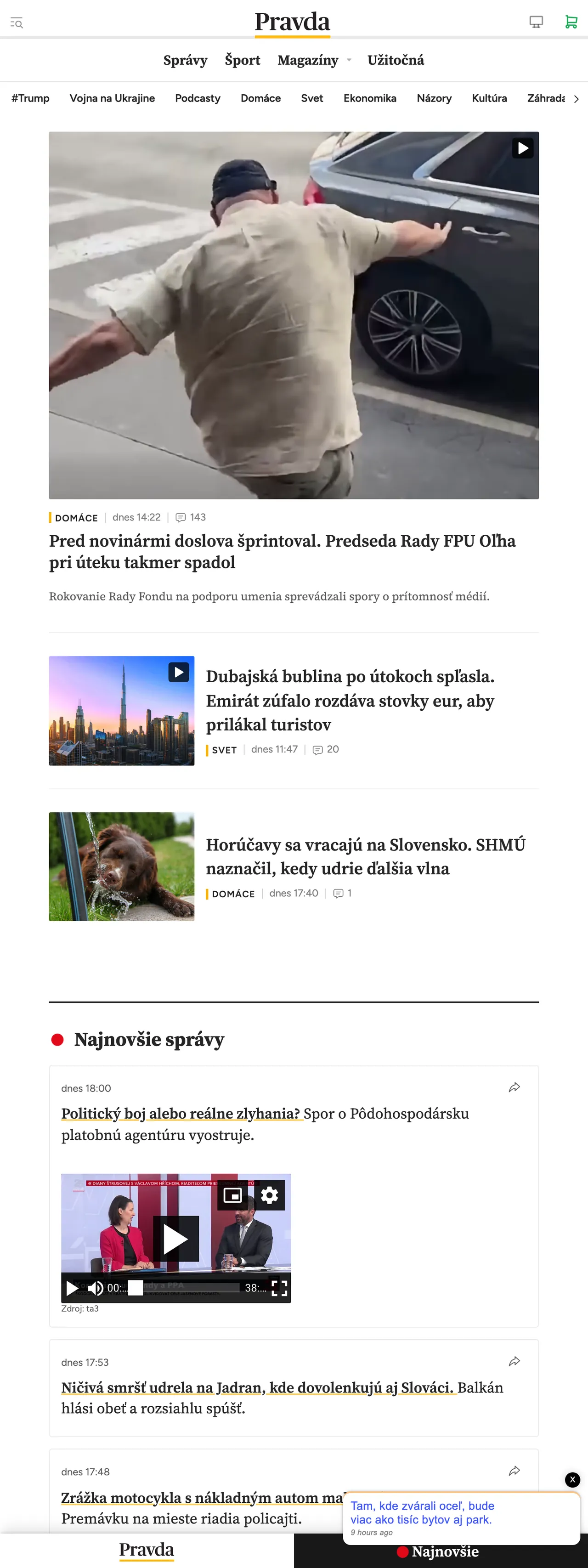 Screenshot of the Pravda front page