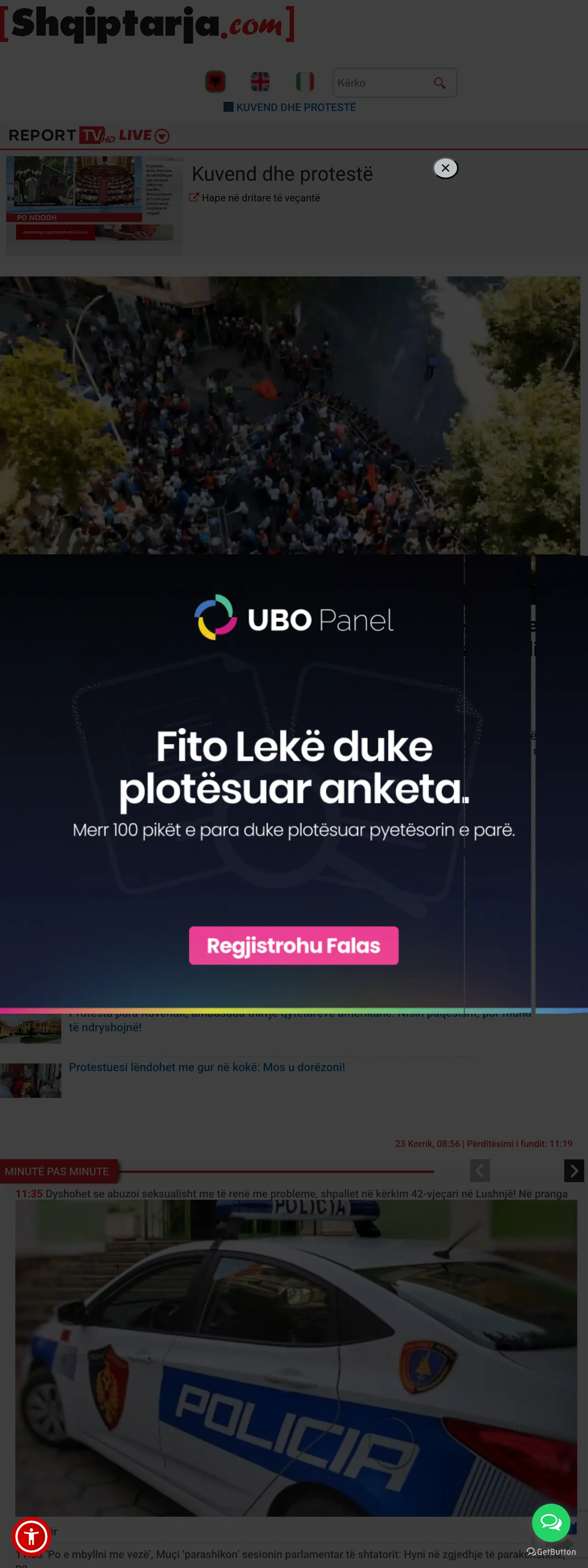 Screenshot of the Shqiptarja.com front page