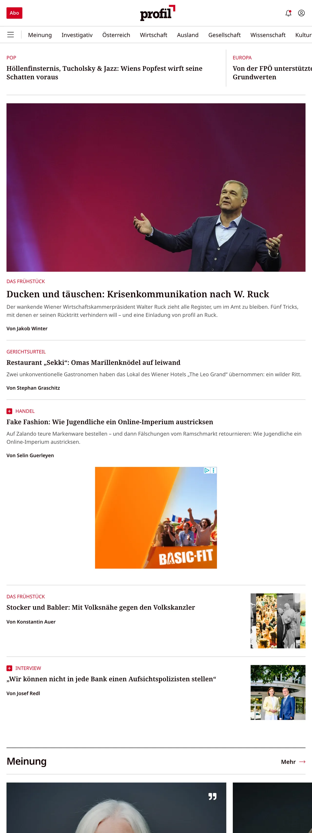 Screenshot of the profil front page
