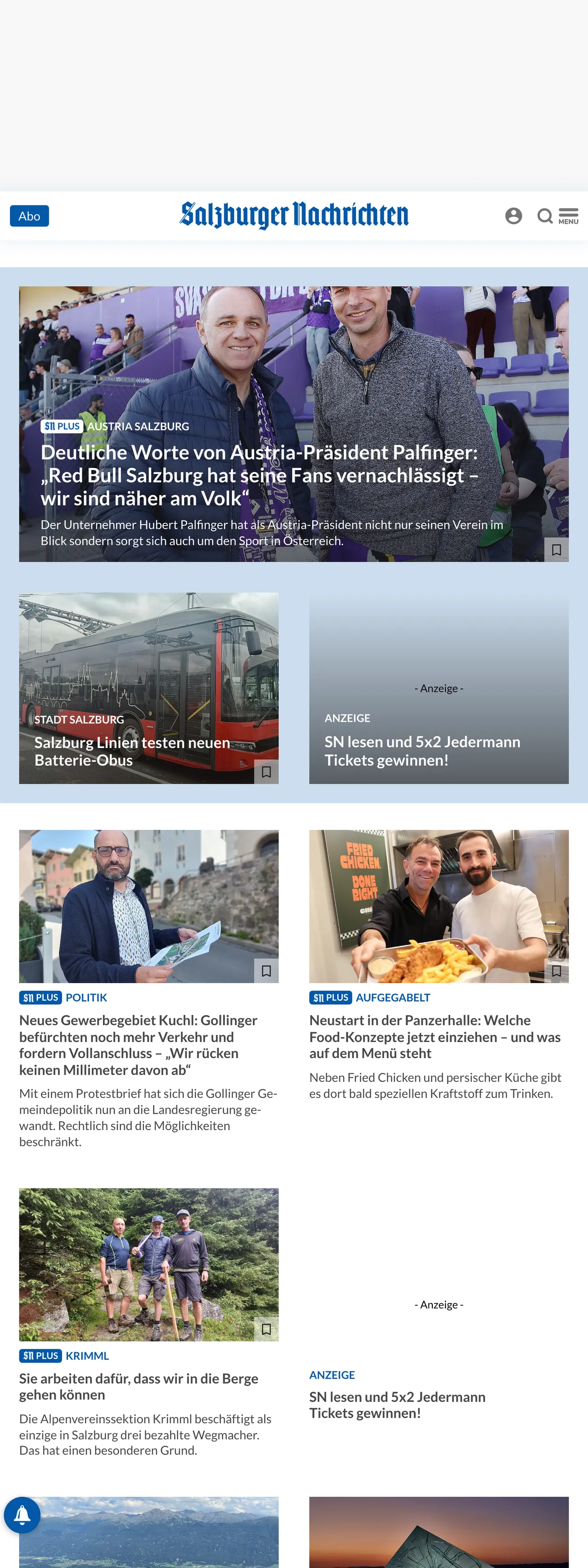Screenshot of the Salzburger Nachrichten front page