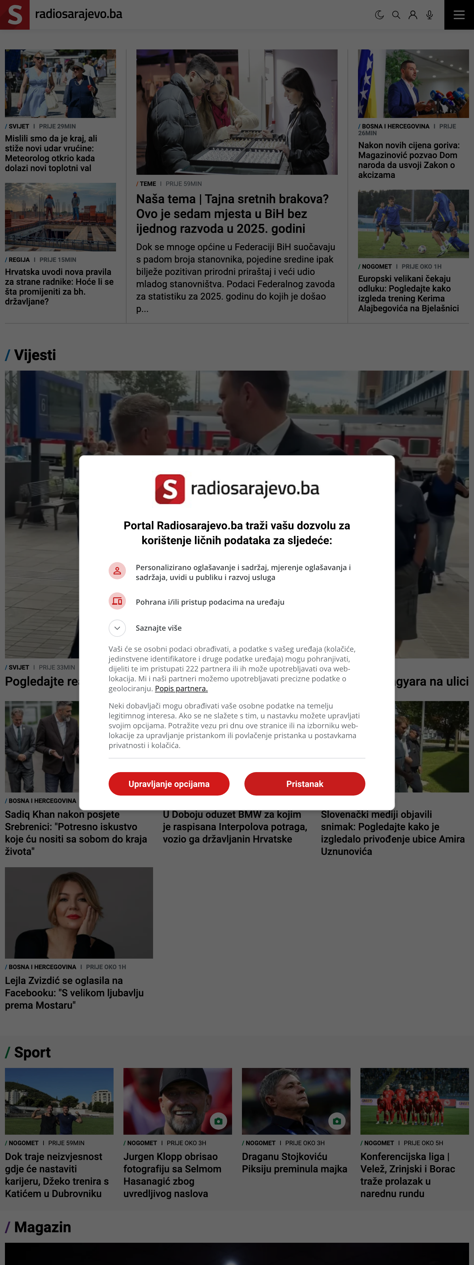 Screenshot of the Radio Sarajevo front page