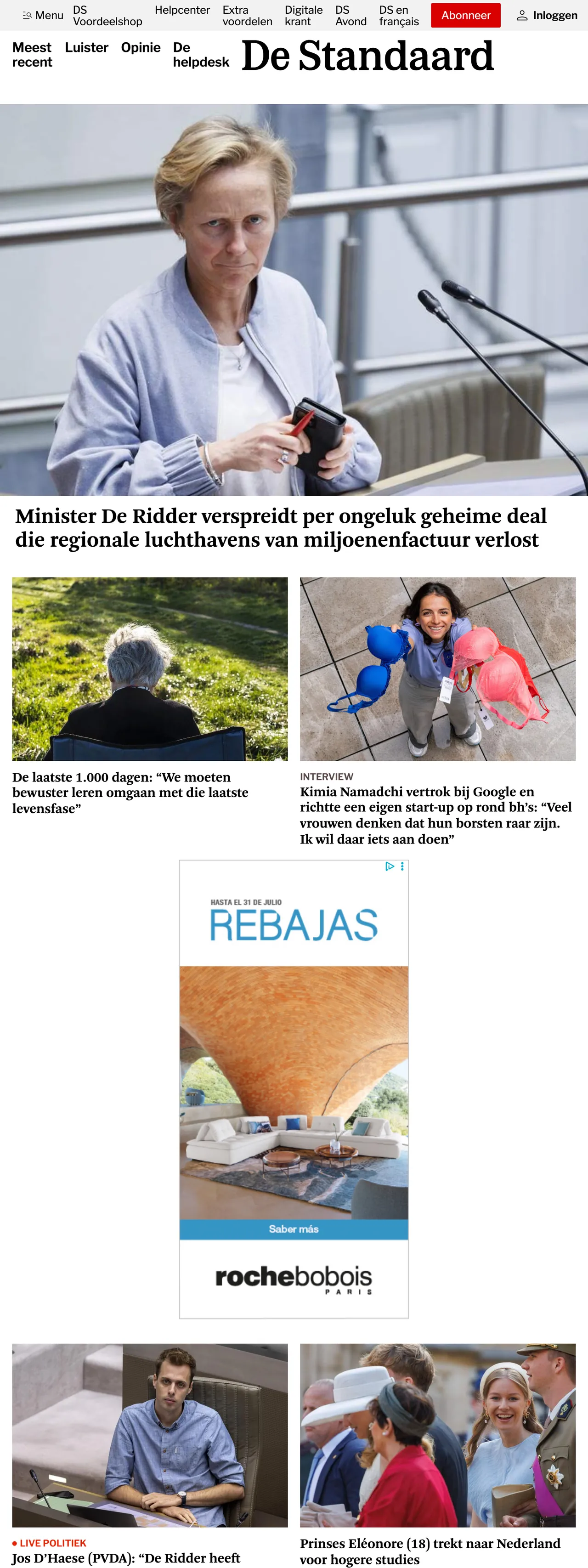 Screenshot of the De Standaard front page