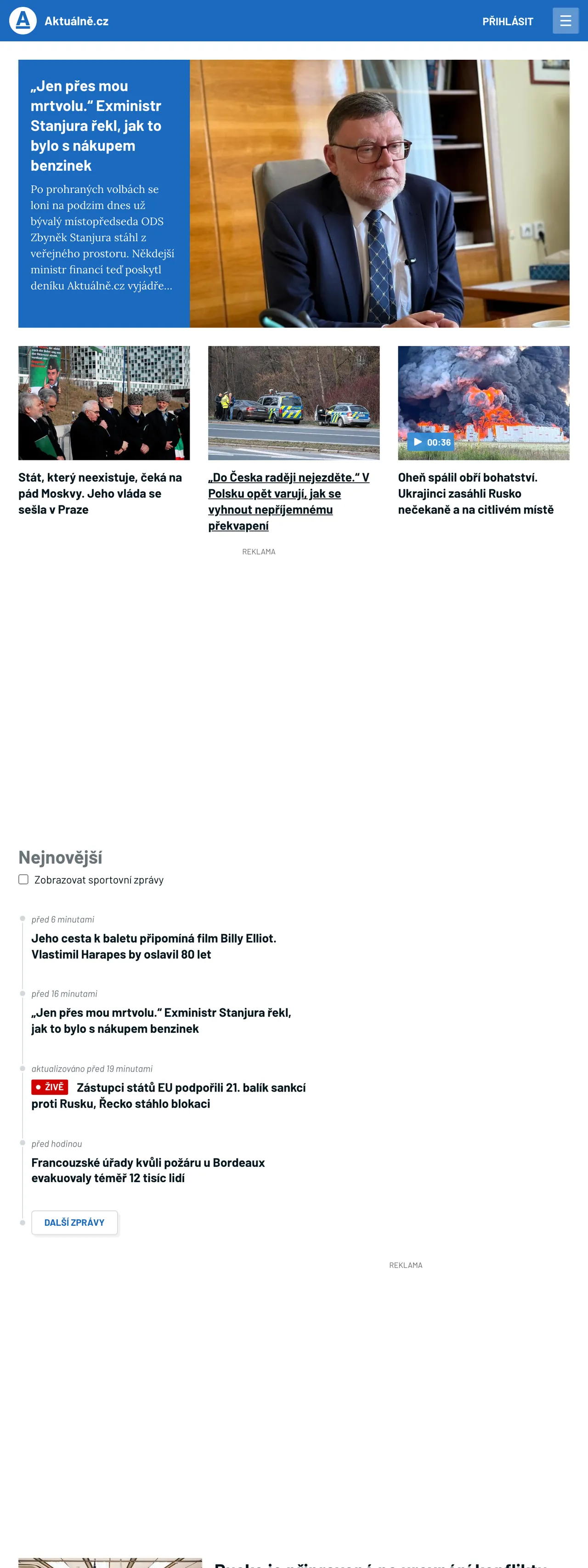 Screenshot of the Aktuálně.cz front page