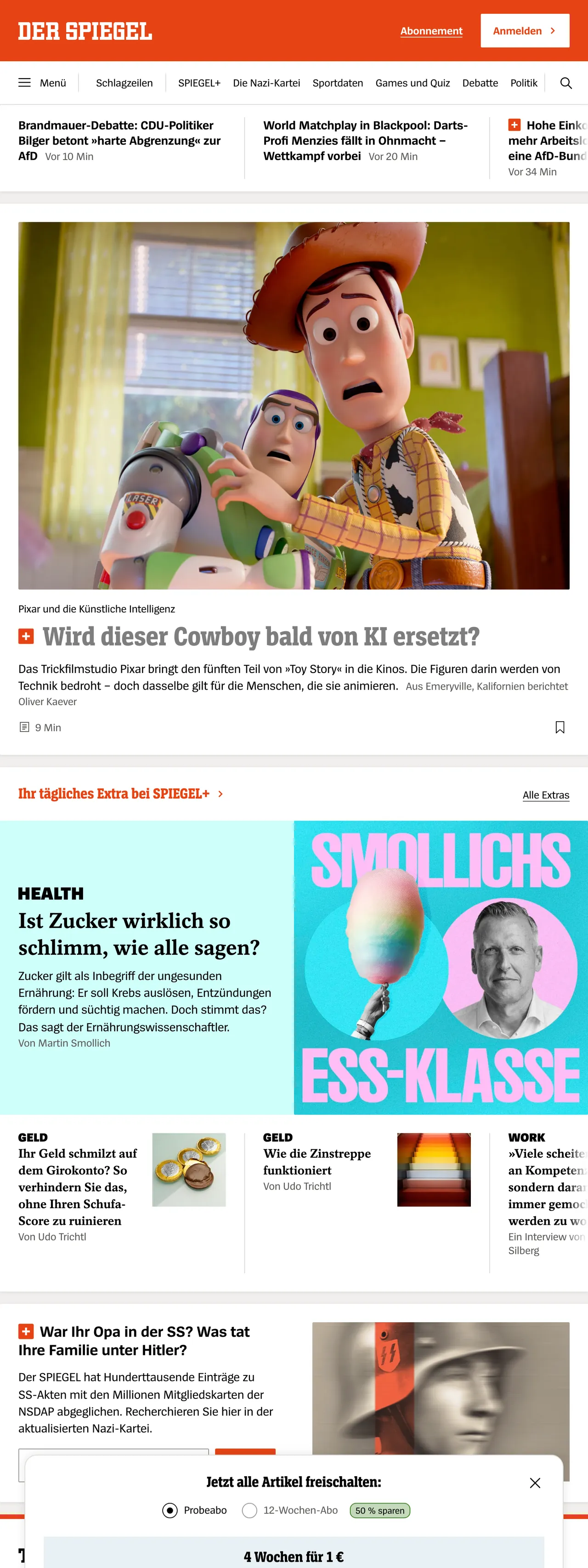 Screenshot of the DER SPIEGEL front page