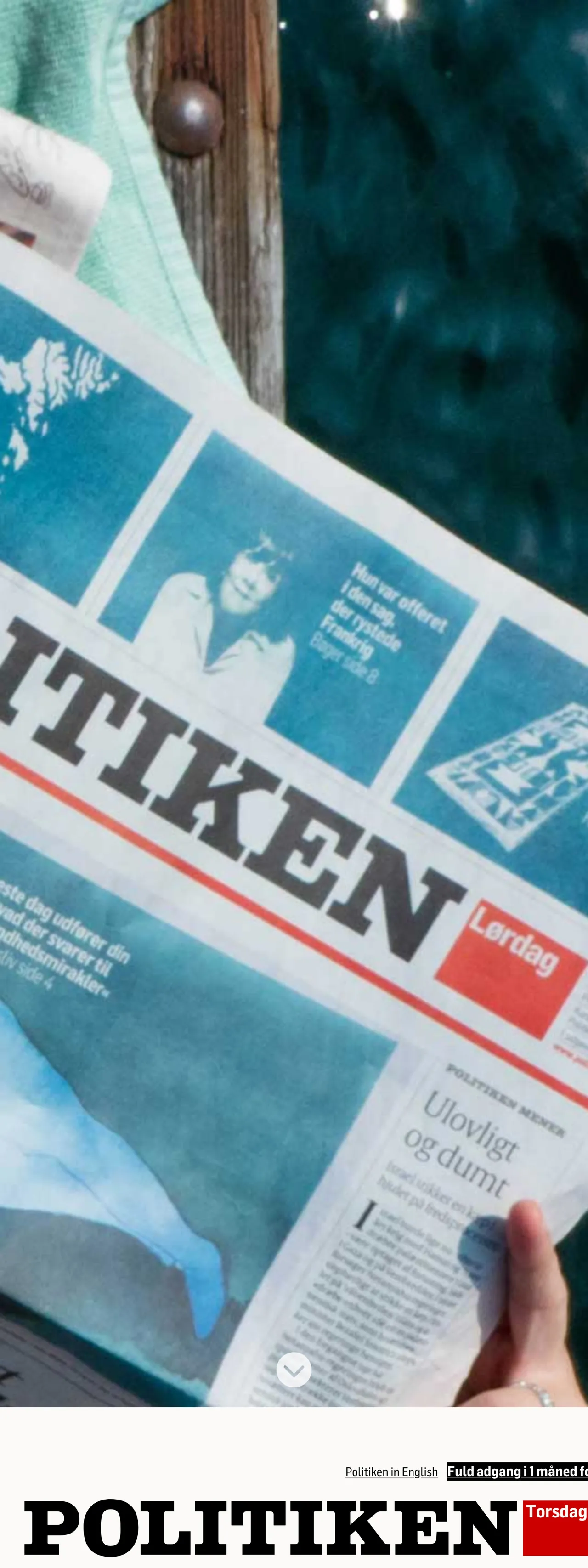 Screenshot of the Politiken front page