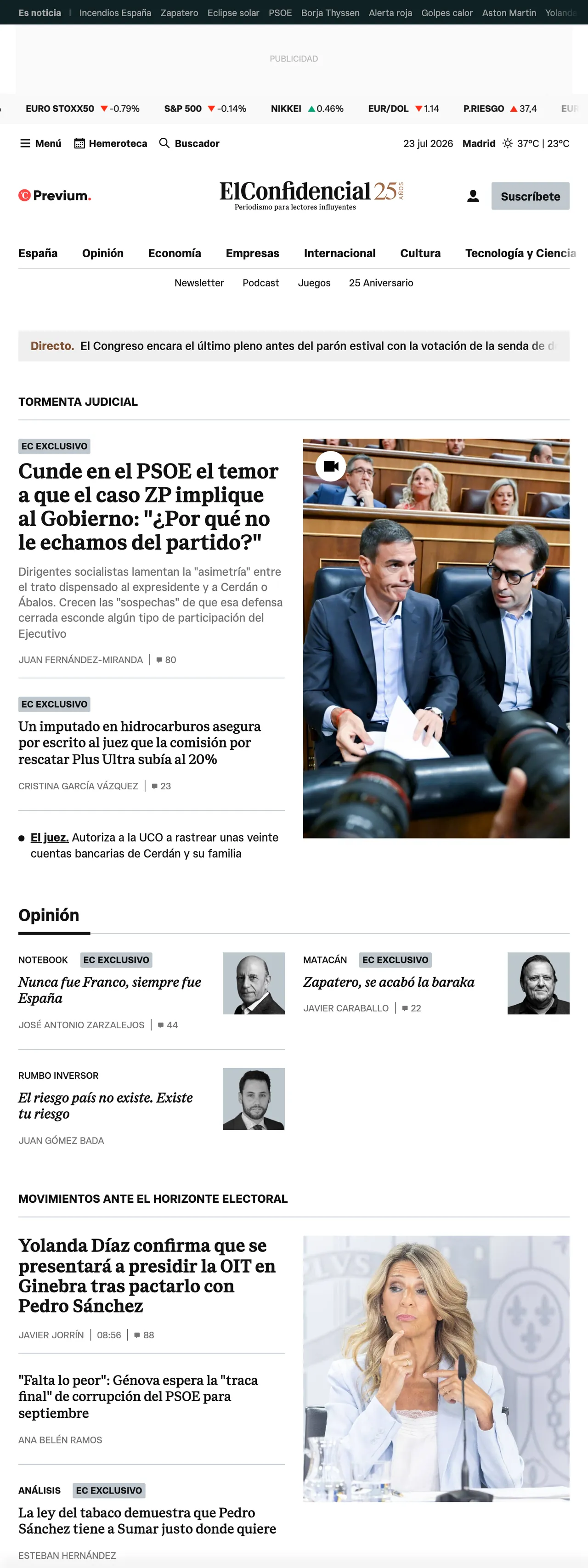 Screenshot of the El Confidencial front page