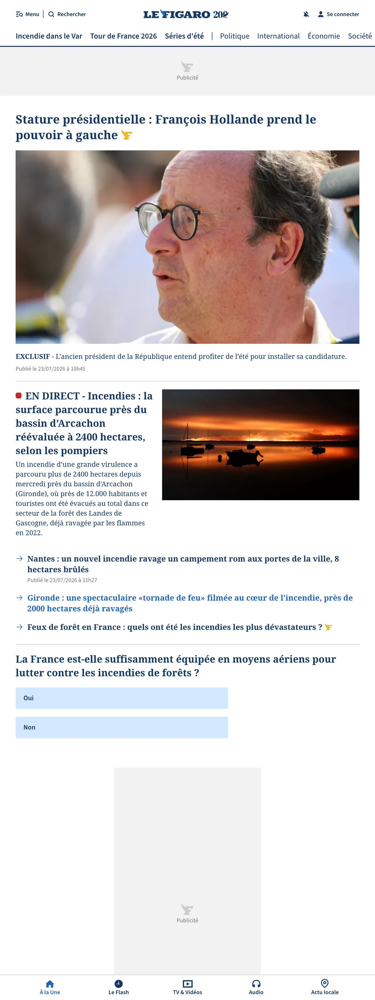 Screenshot of the Le Figaro front page
