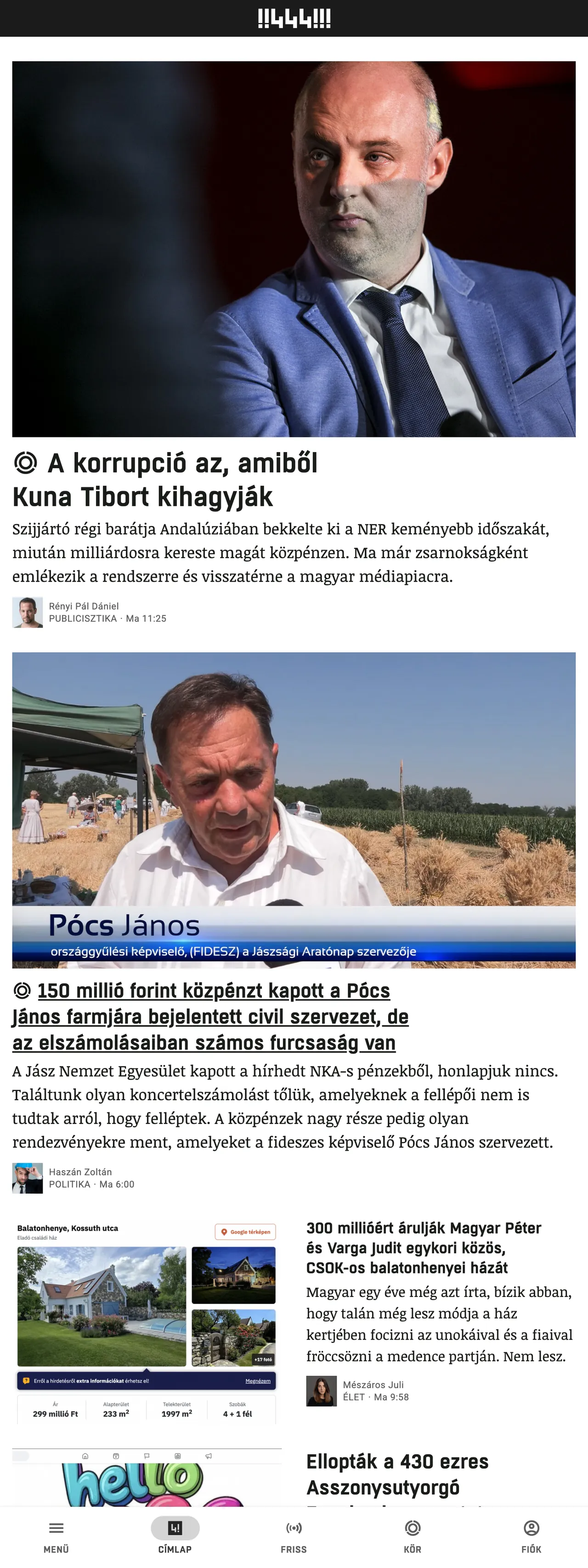 Screenshot of the 444 front page