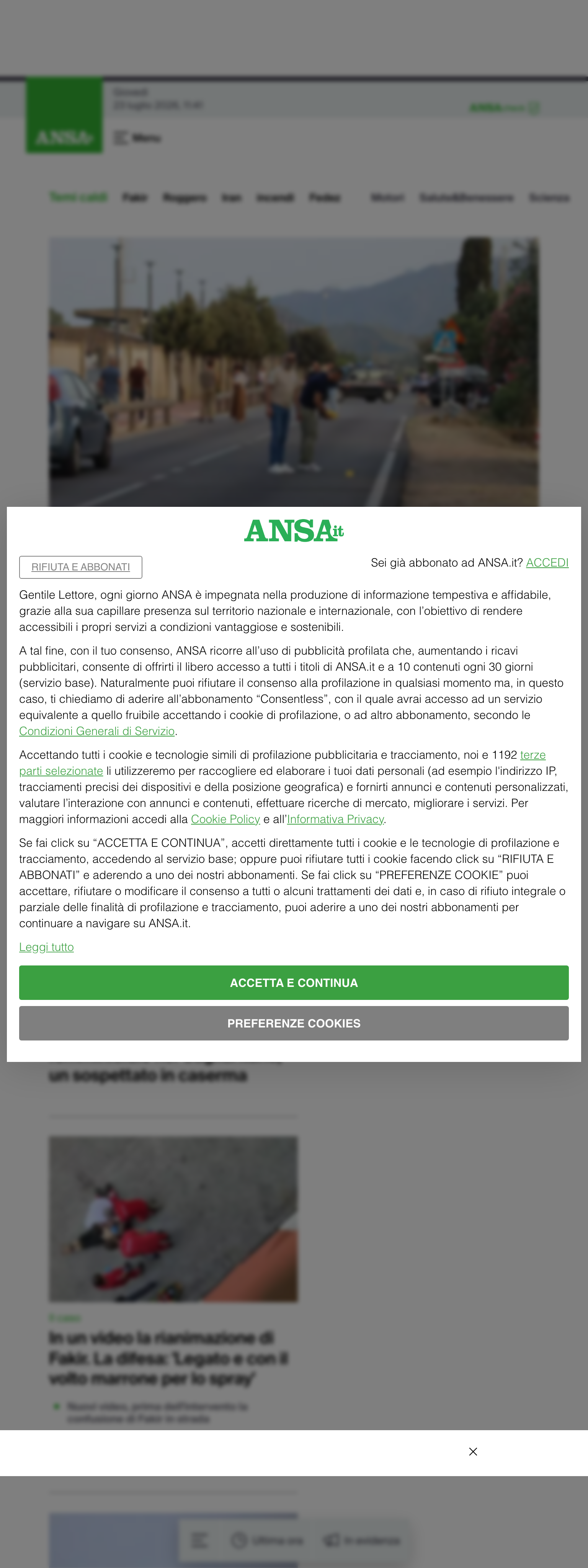 Screenshot of the ANSA front page
