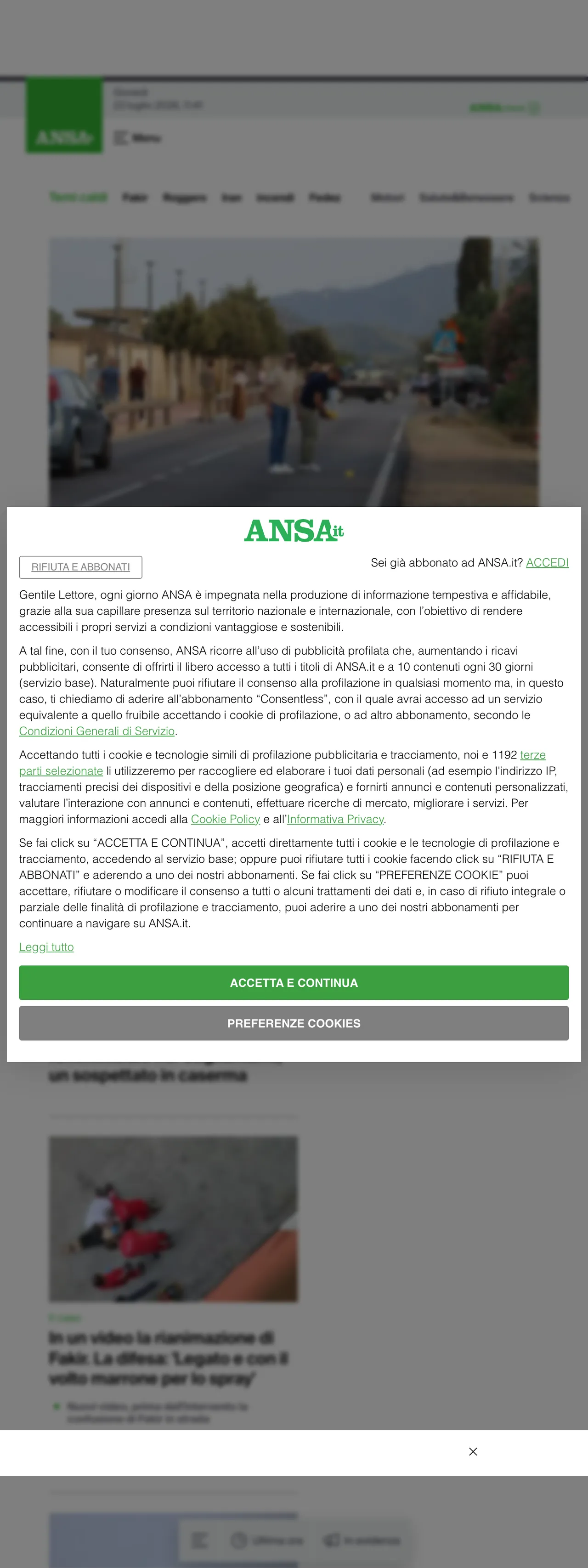 Screenshot of the ANSA front page