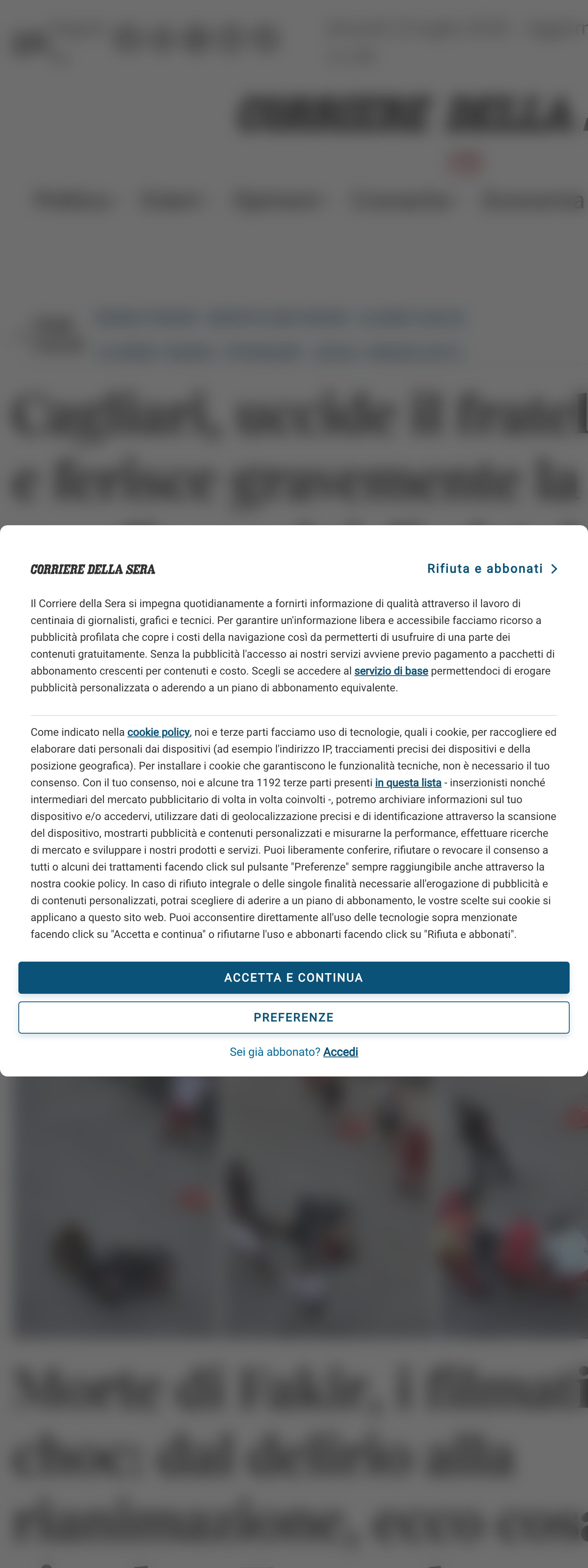 Screenshot of the Corriere della Sera front page