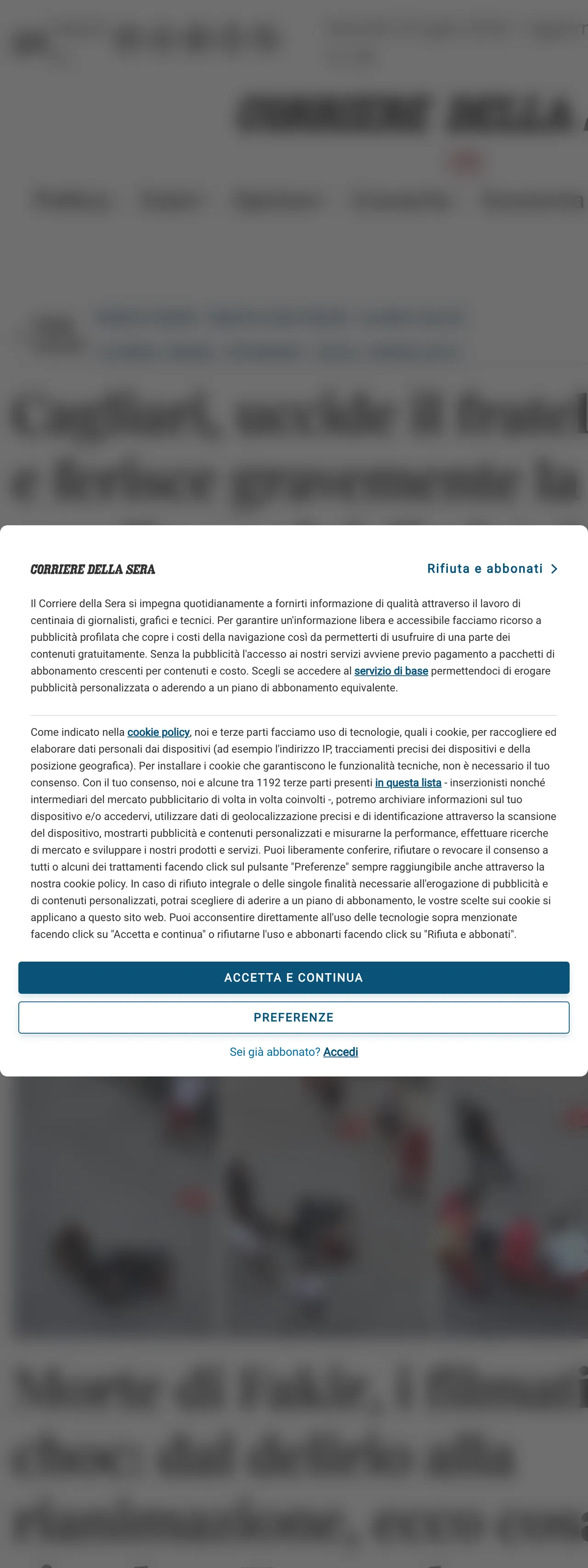 Screenshot of the Corriere della Sera front page