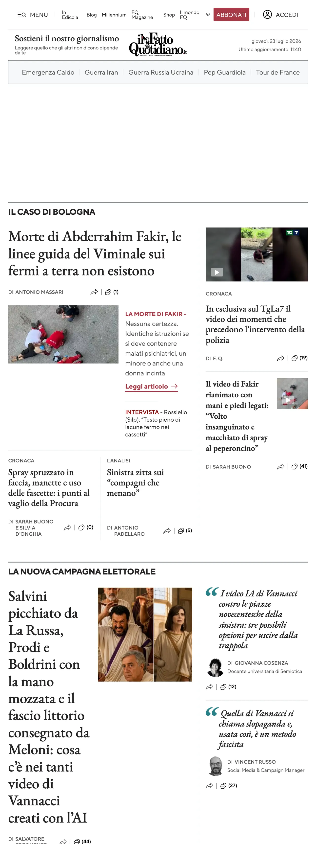 Screenshot of the Il Fatto Quotidiano front page