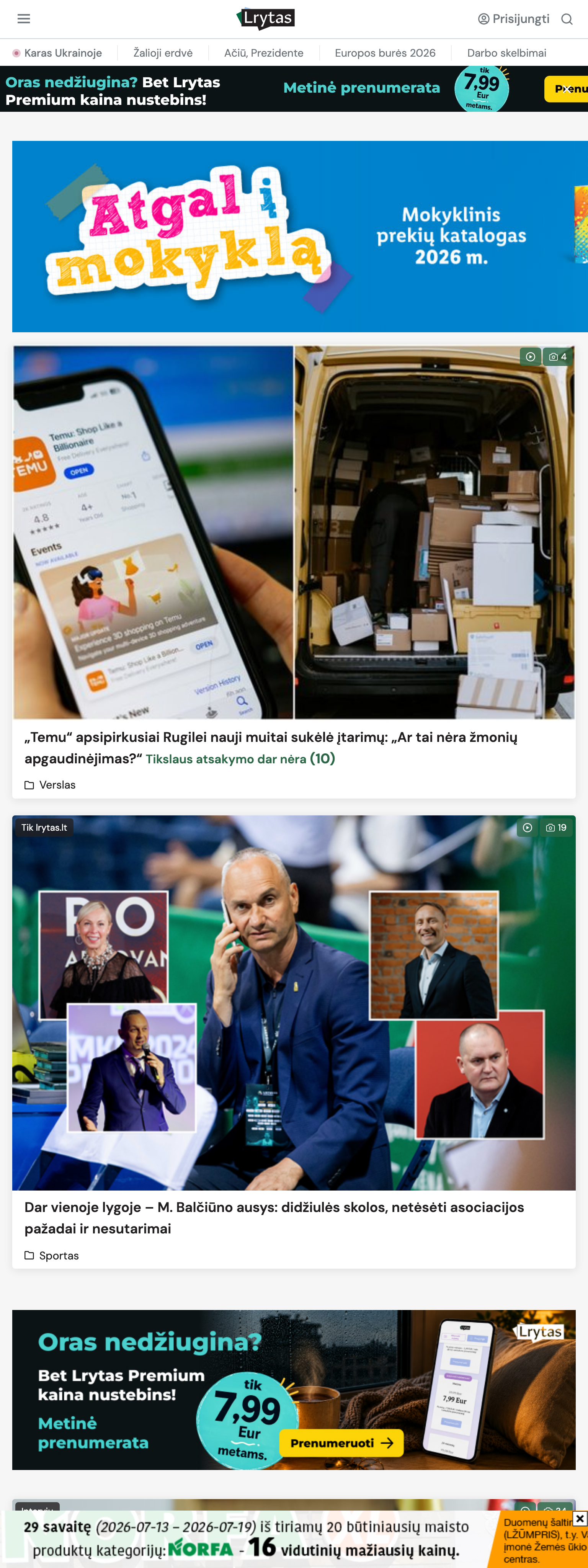 Screenshot of the Lrytas front page