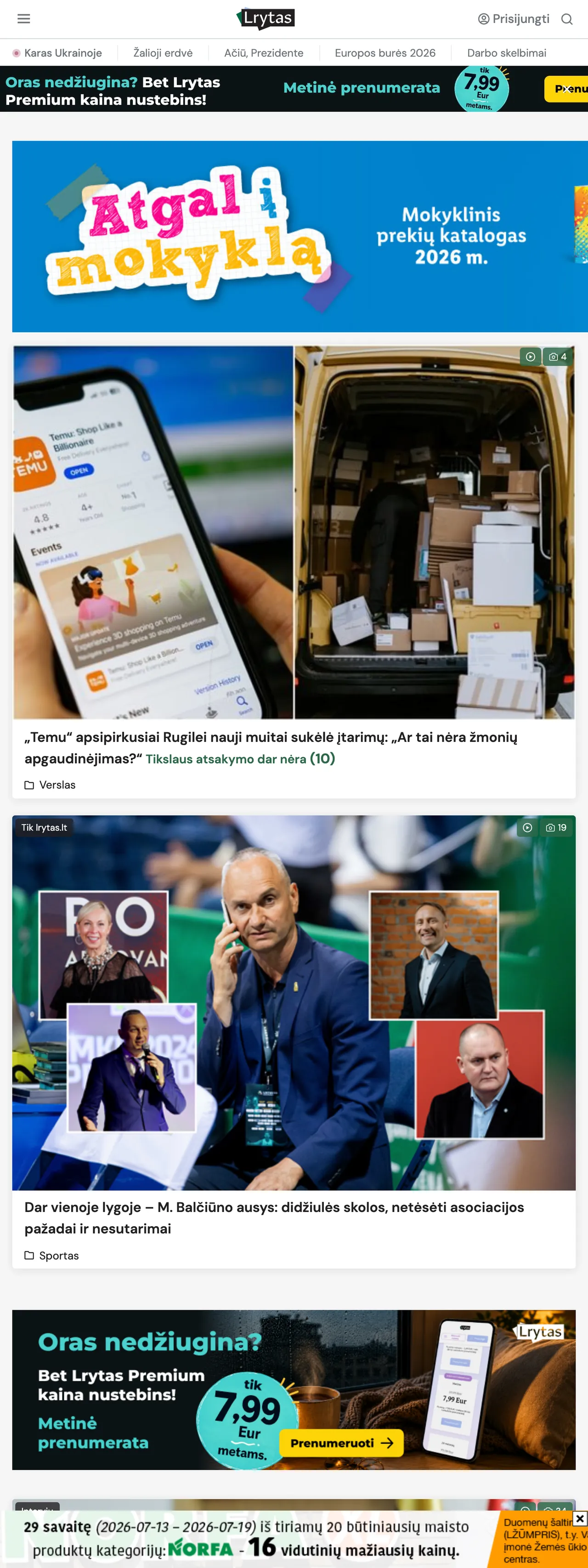Screenshot of the Lrytas front page