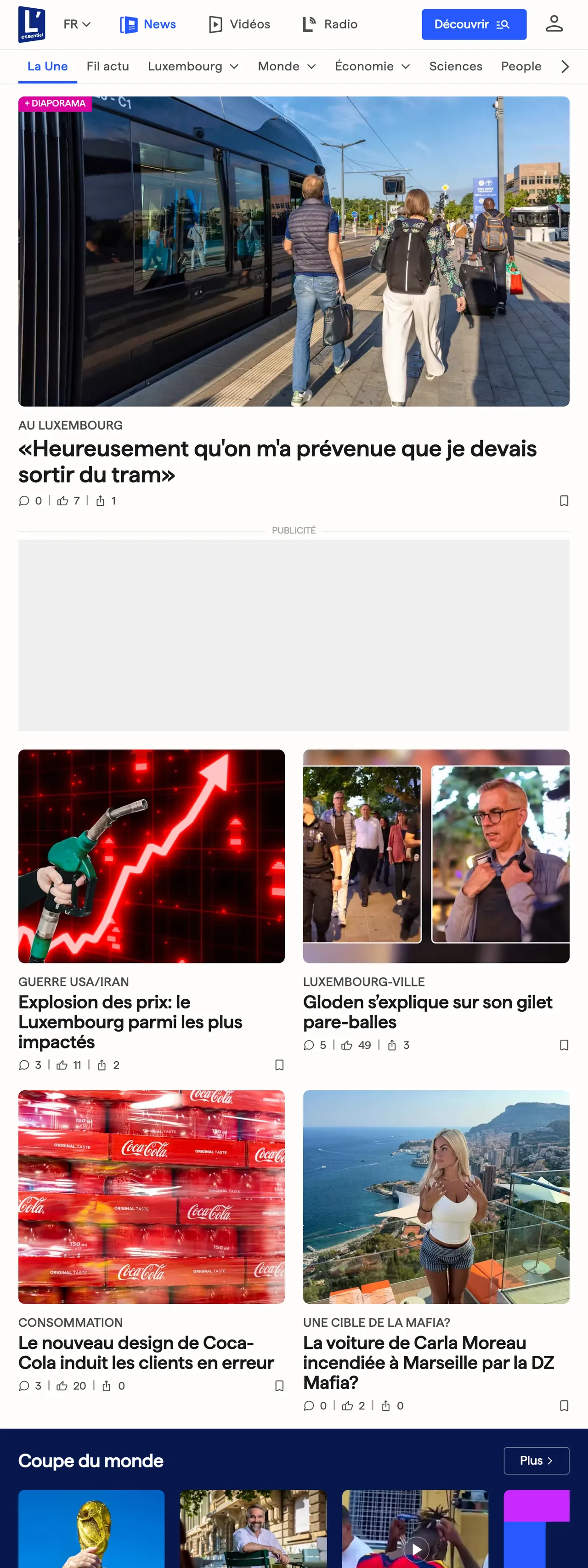 Screenshot of the L'essentiel front page