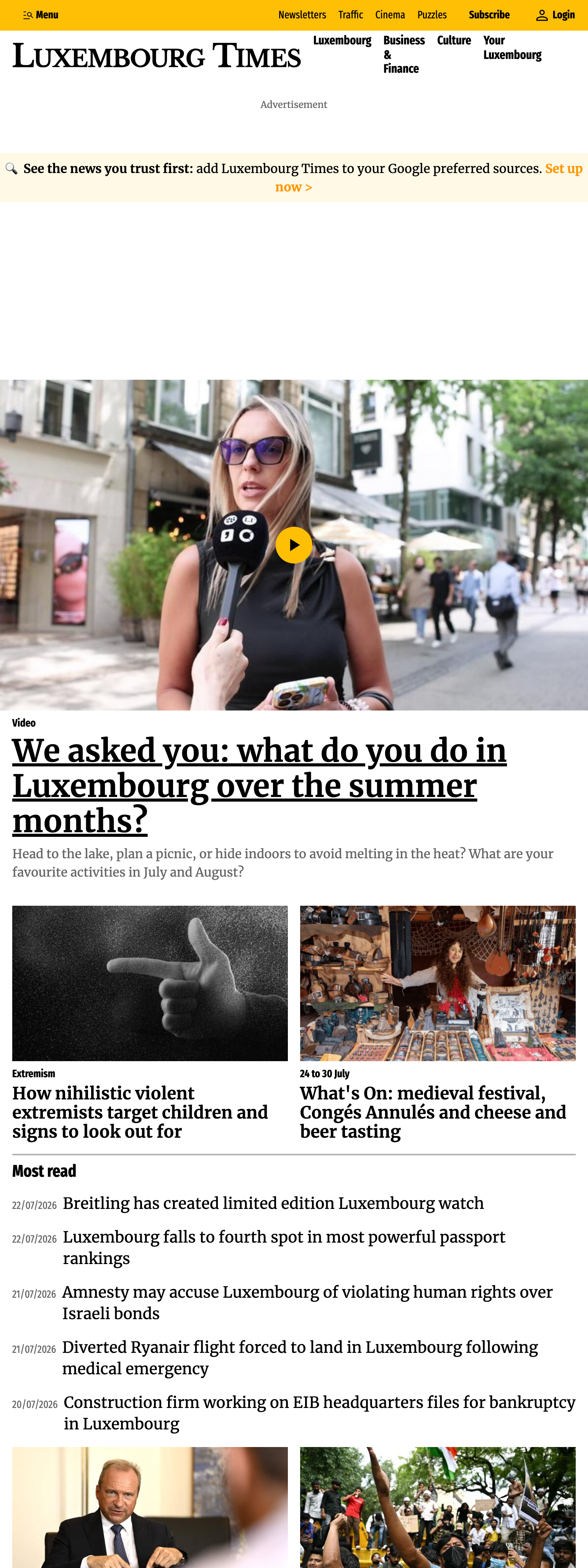 Screenshot of the Luxembourg Times front page
