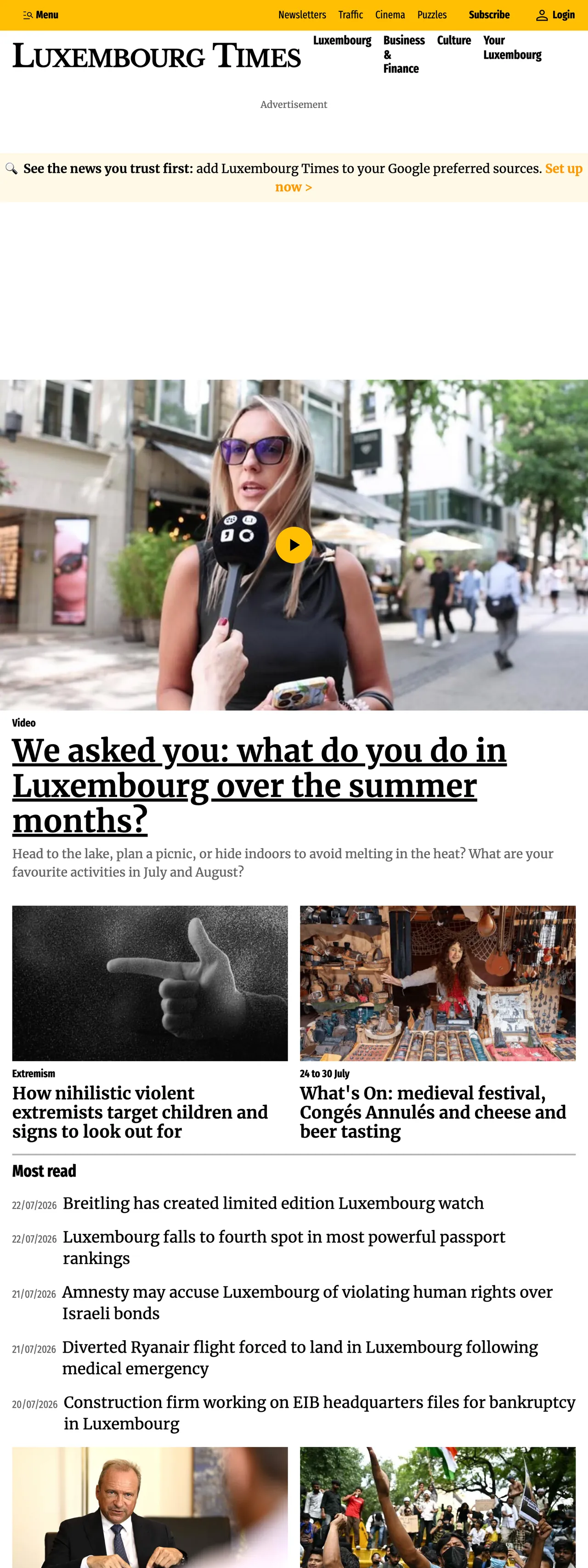 Screenshot of the Luxembourg Times front page