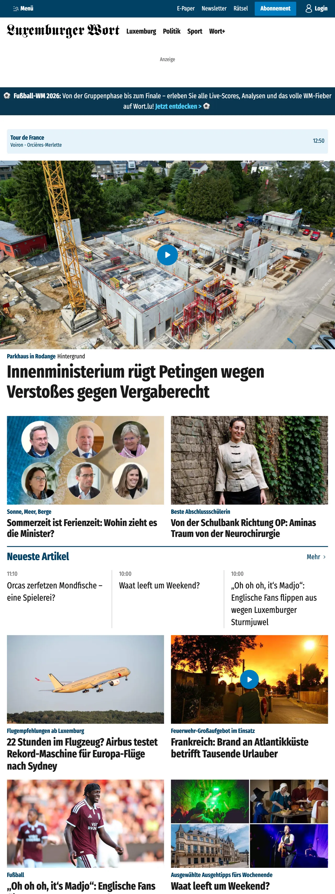 Screenshot of the Luxemburger Wort front page