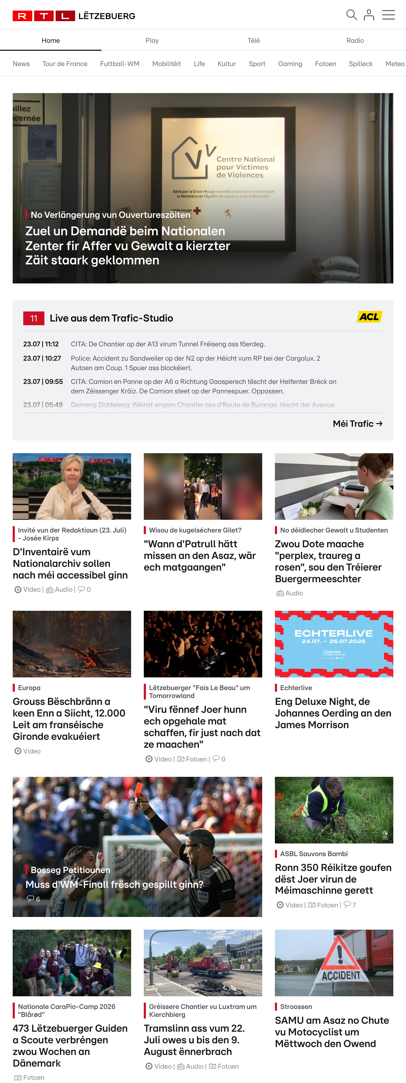 Screenshot of the RTL Lëtzebuerg front page