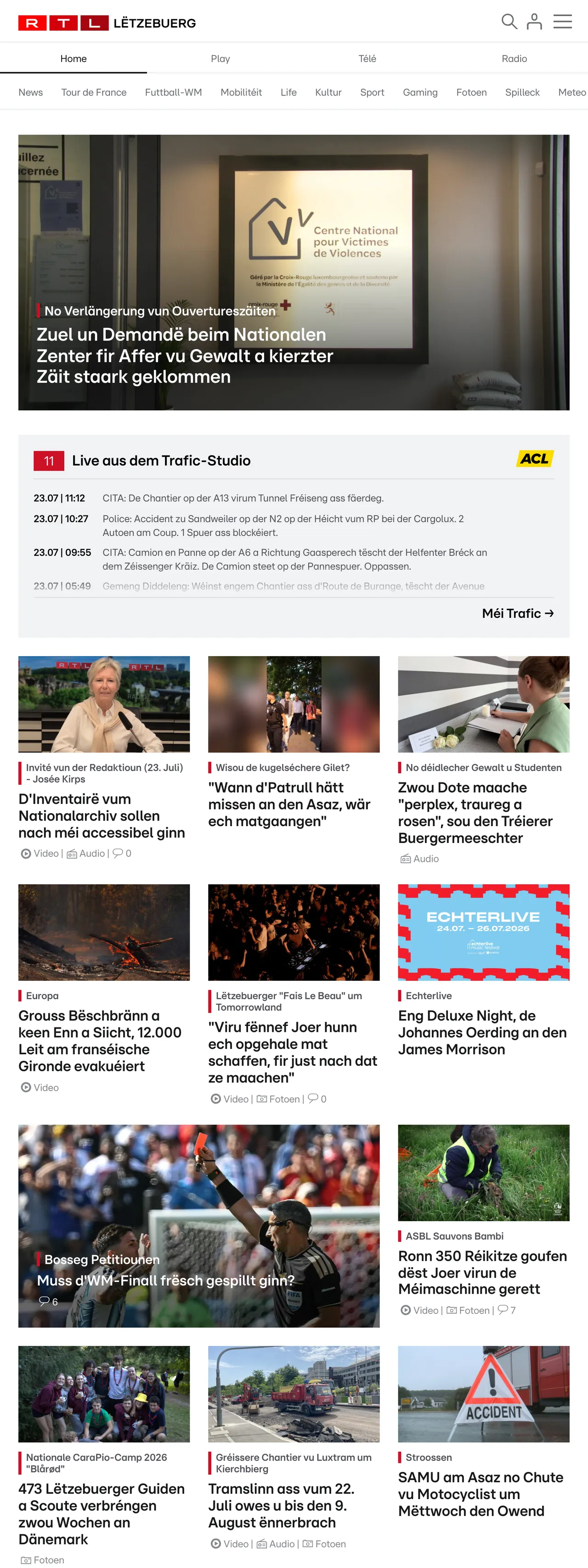 Screenshot of the RTL Lëtzebuerg front page