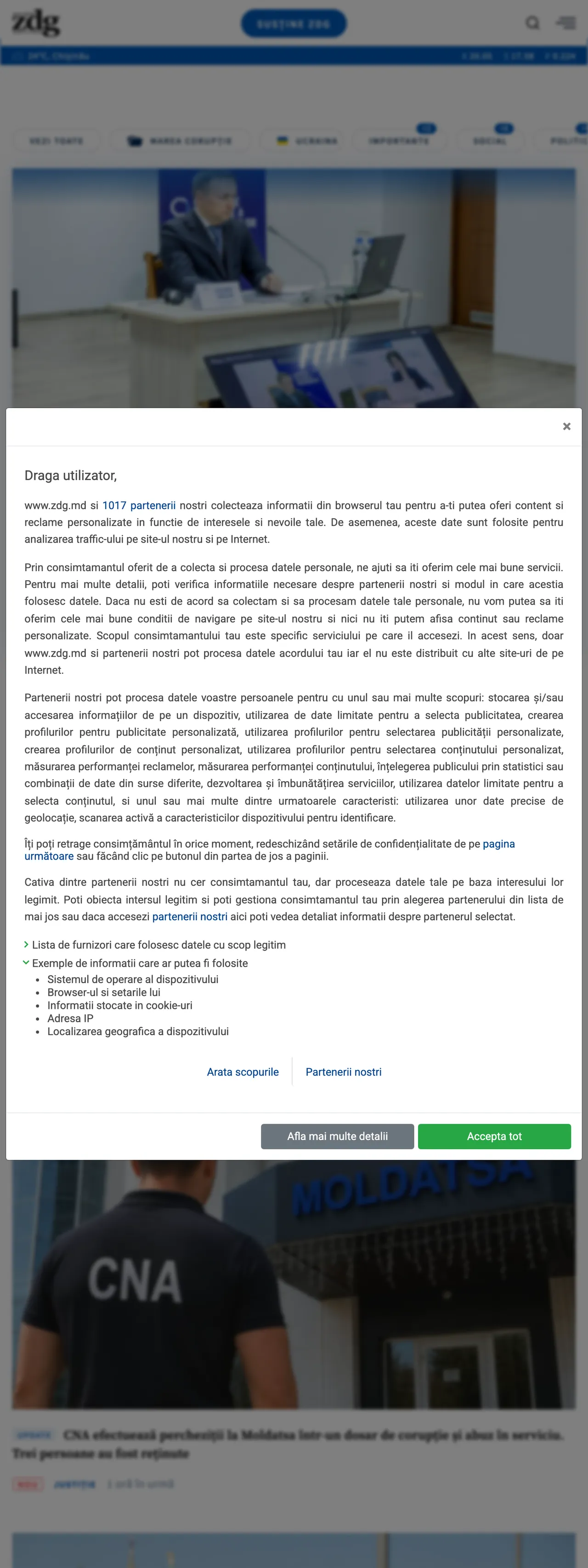 Screenshot of the Ziarul de Gardă front page