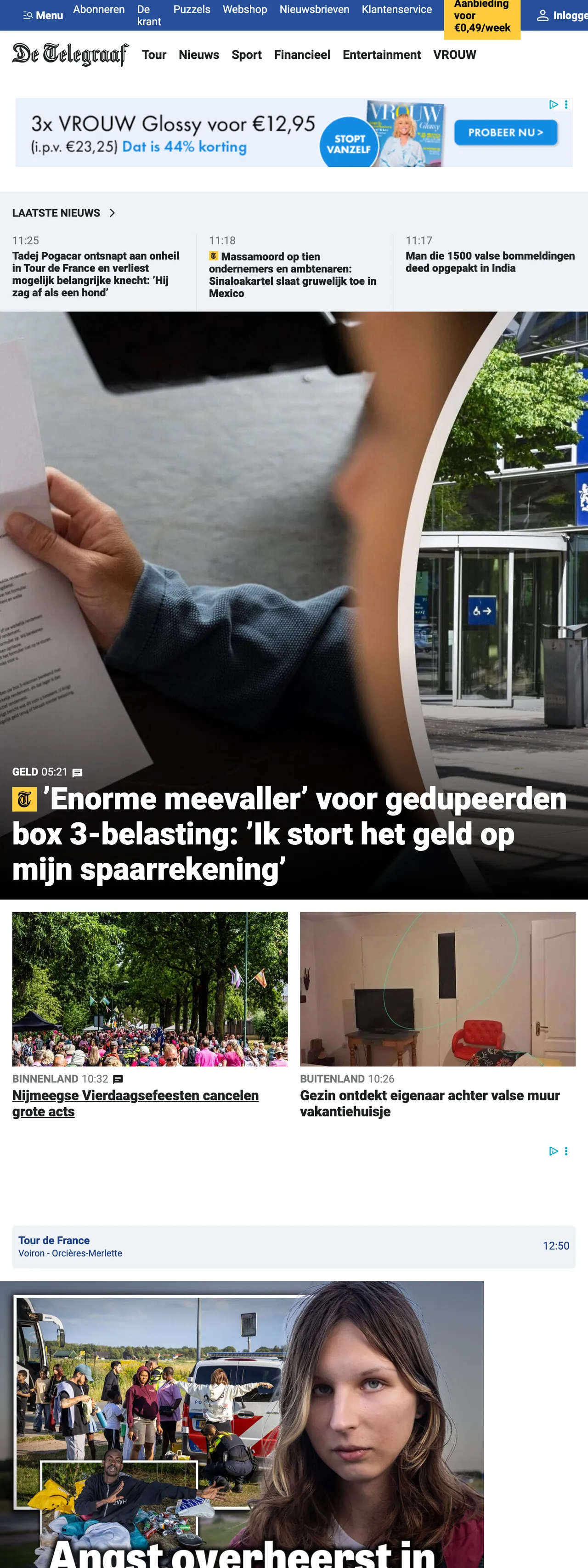 Screenshot of the De Telegraaf front page