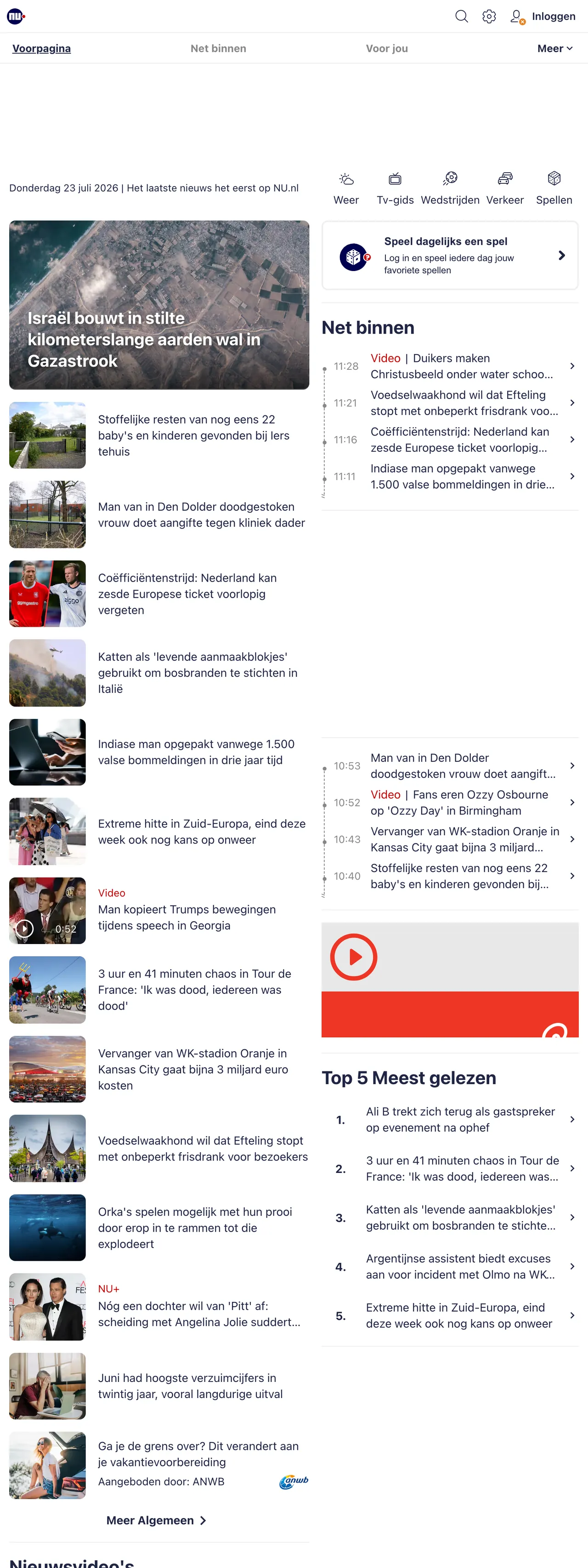 Screenshot of the NU.nl front page