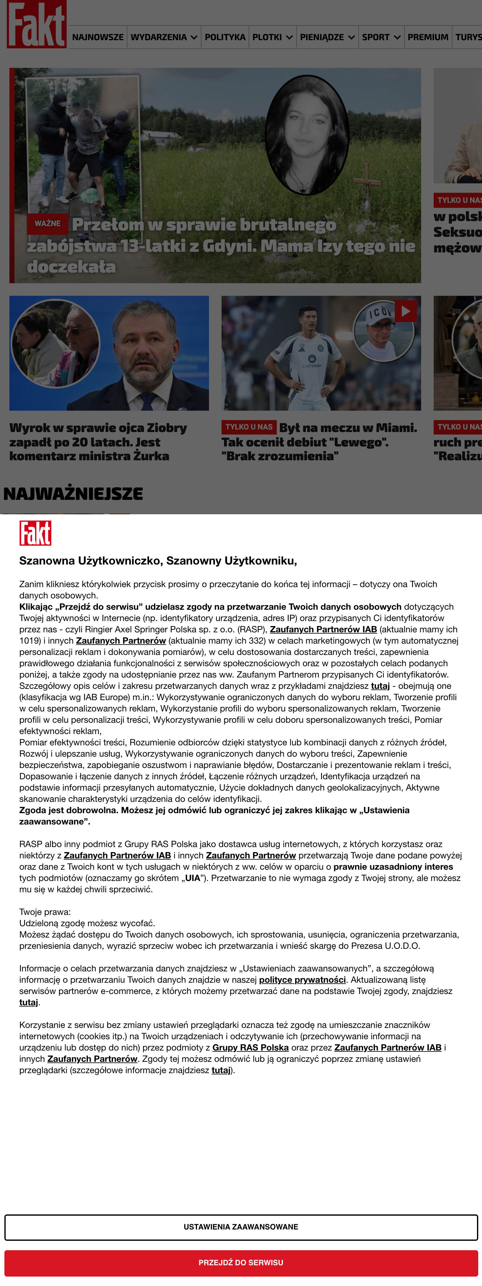Screenshot of the Fakt front page