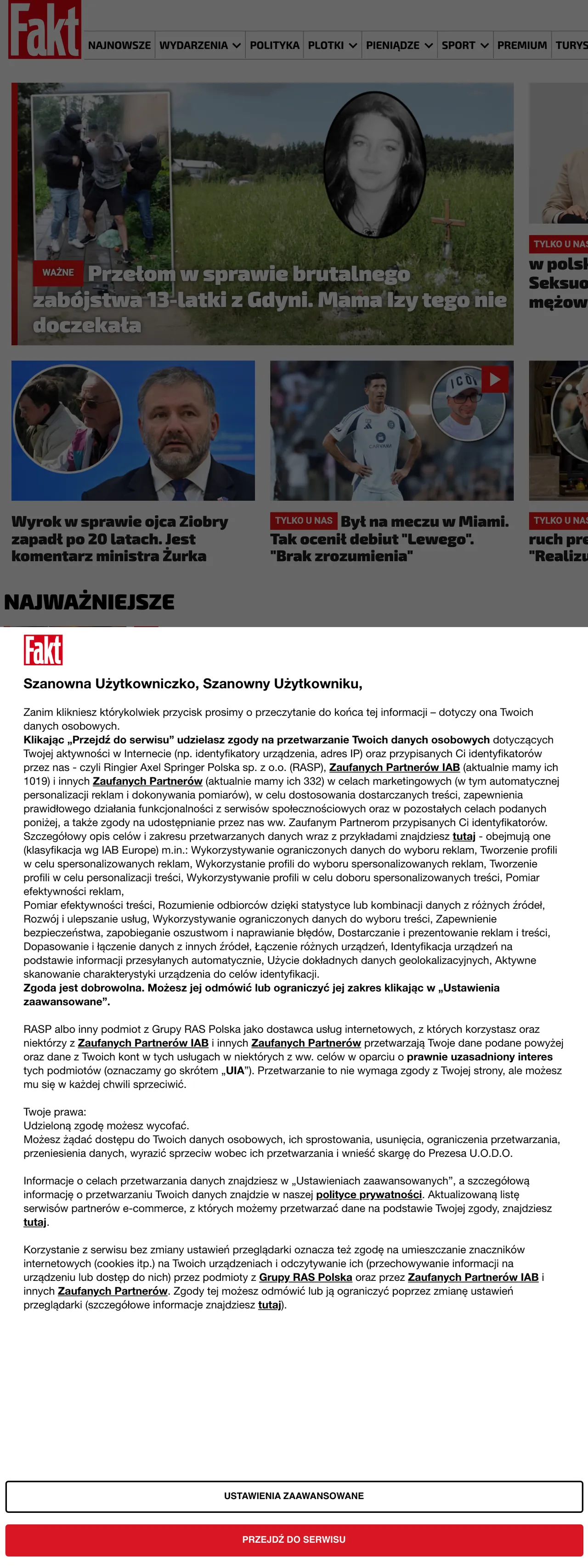 Screenshot of the Fakt front page