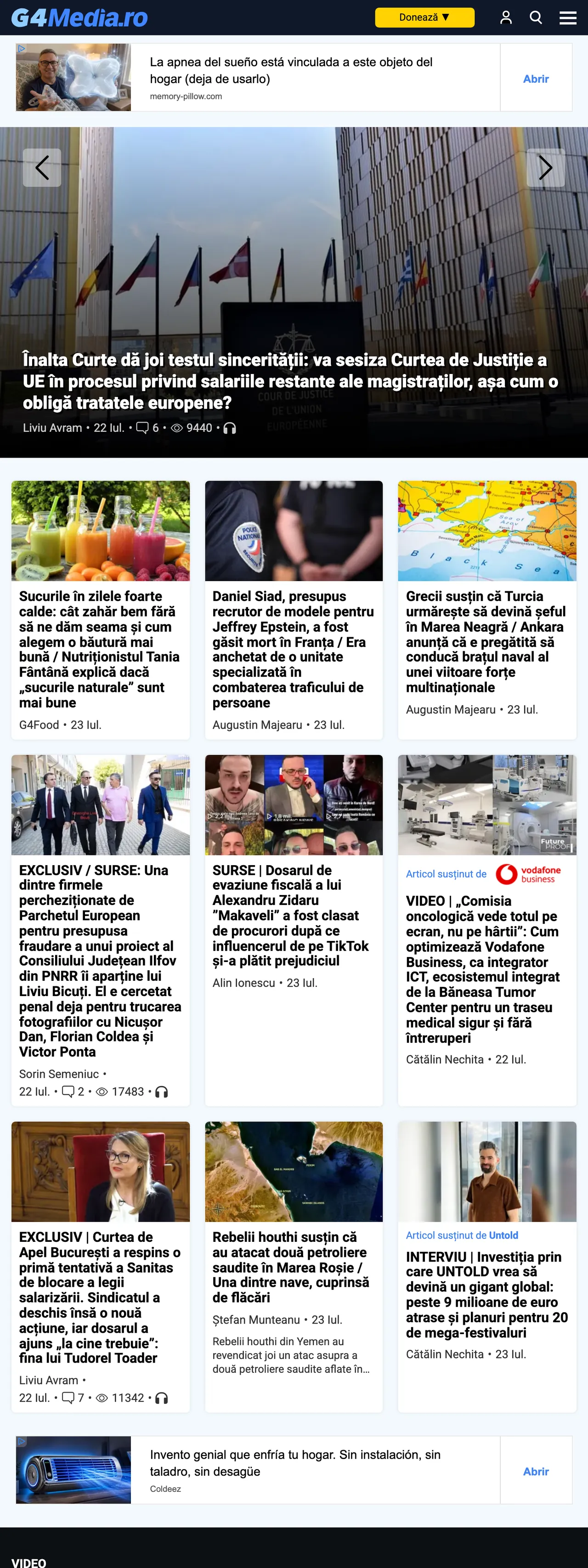 Screenshot of the G4Media front page