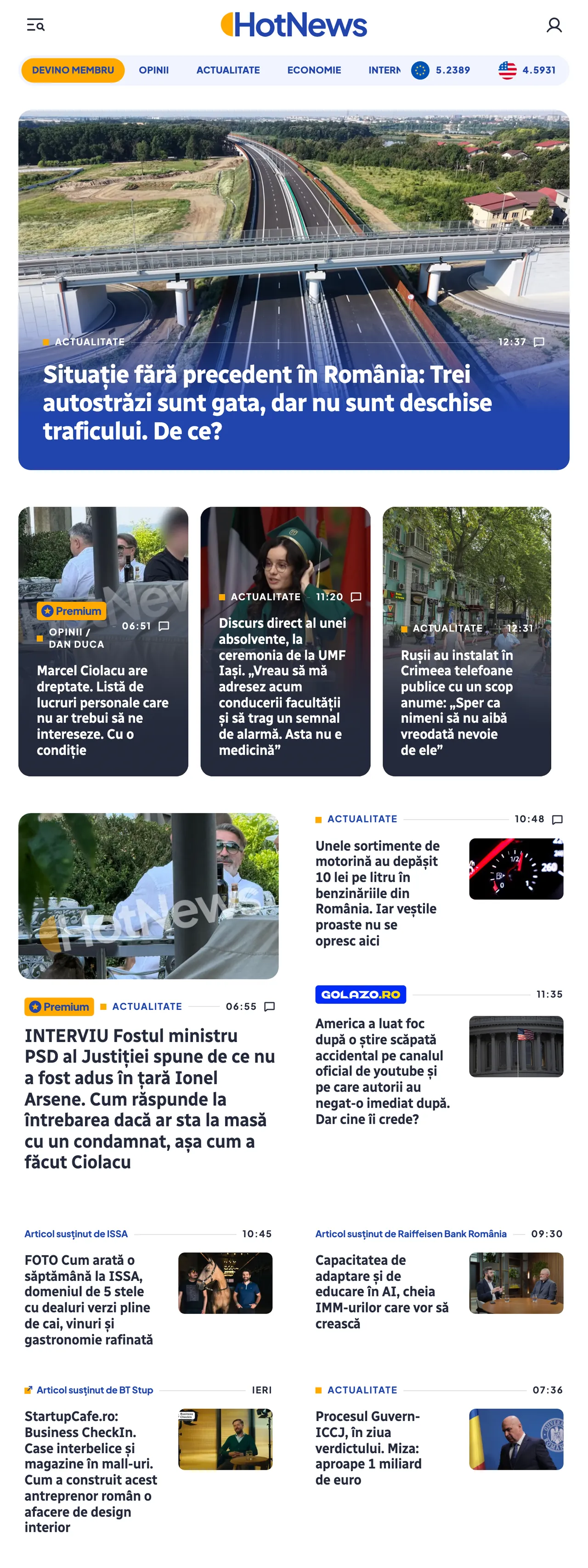 Screenshot of the HotNews.ro front page