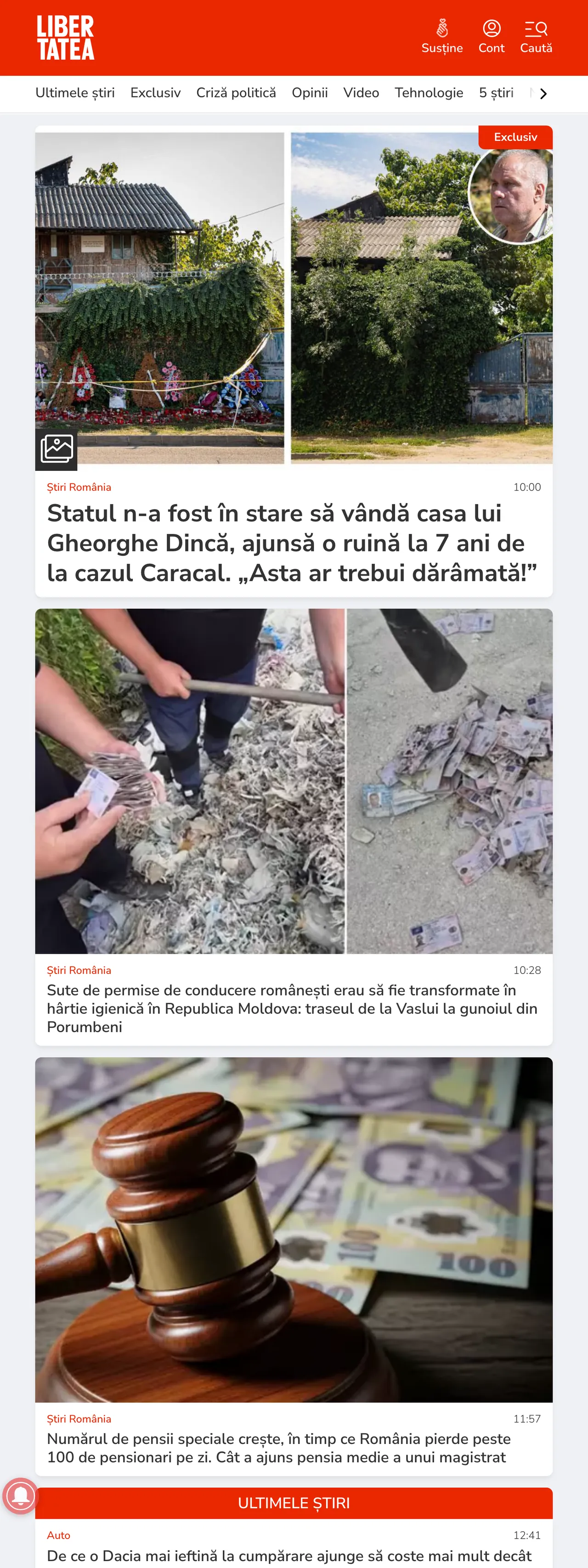 Screenshot of the Libertatea front page