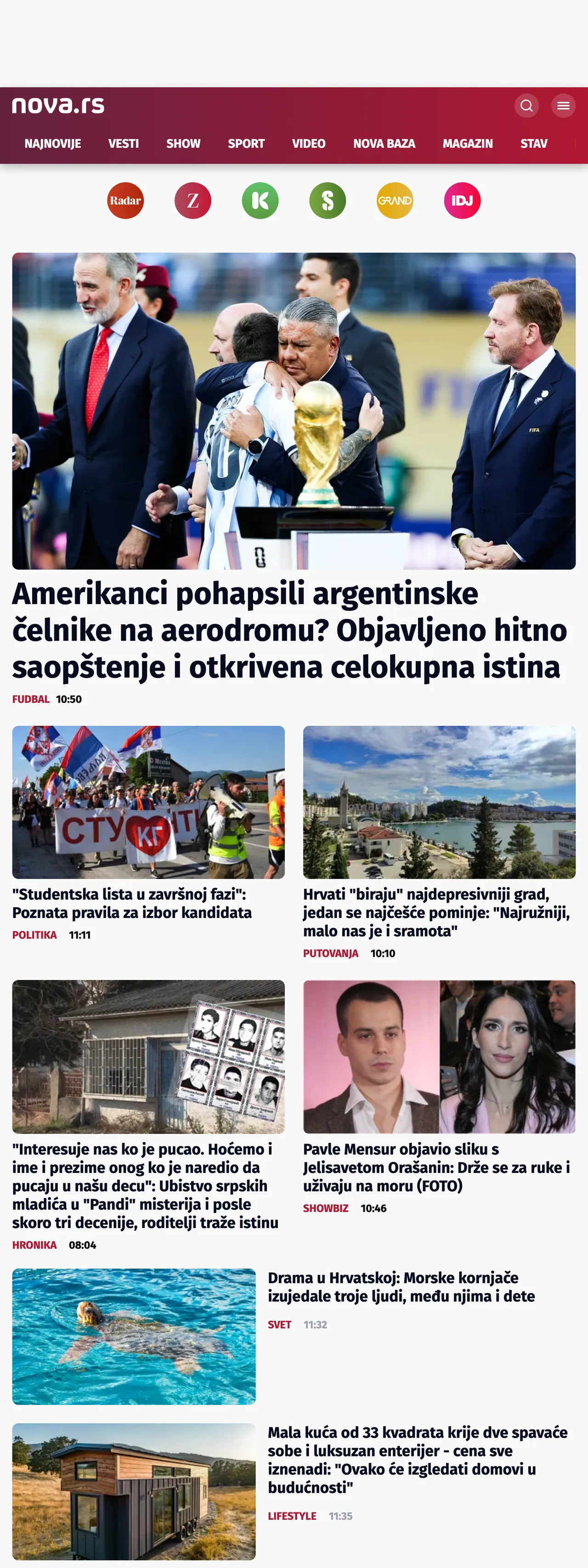 Screenshot of the Nova front page