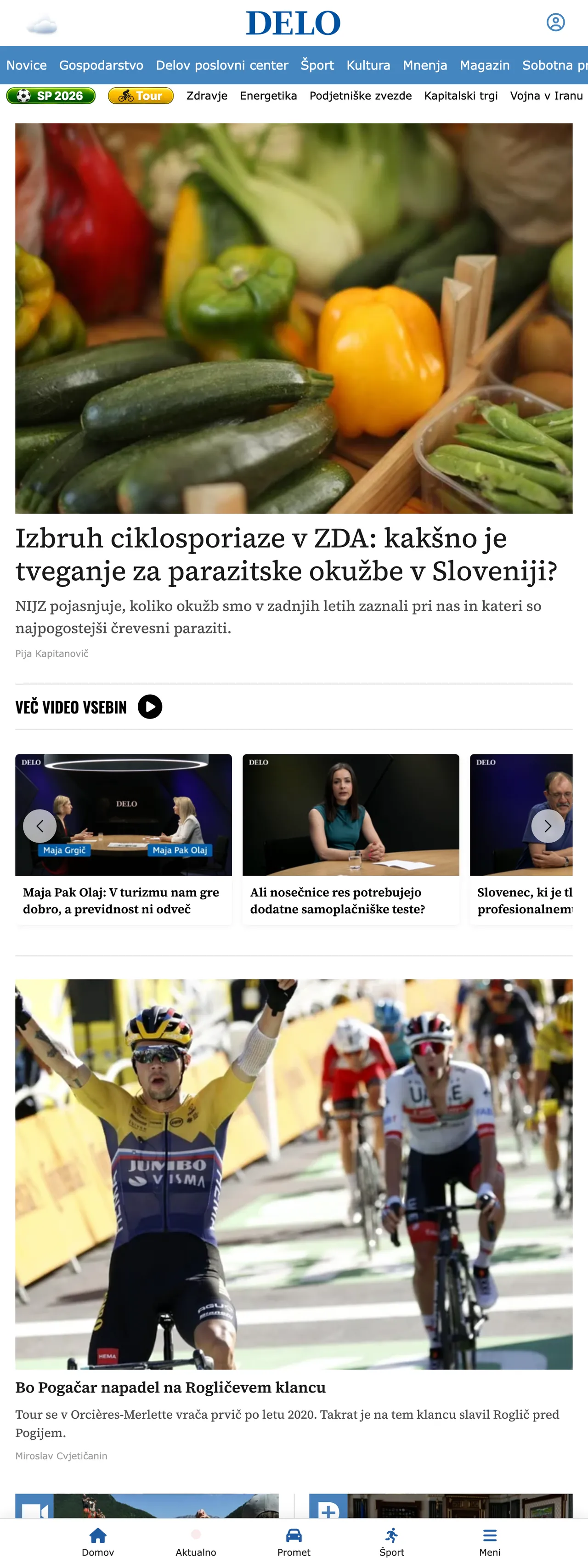 Screenshot of the Delo front page