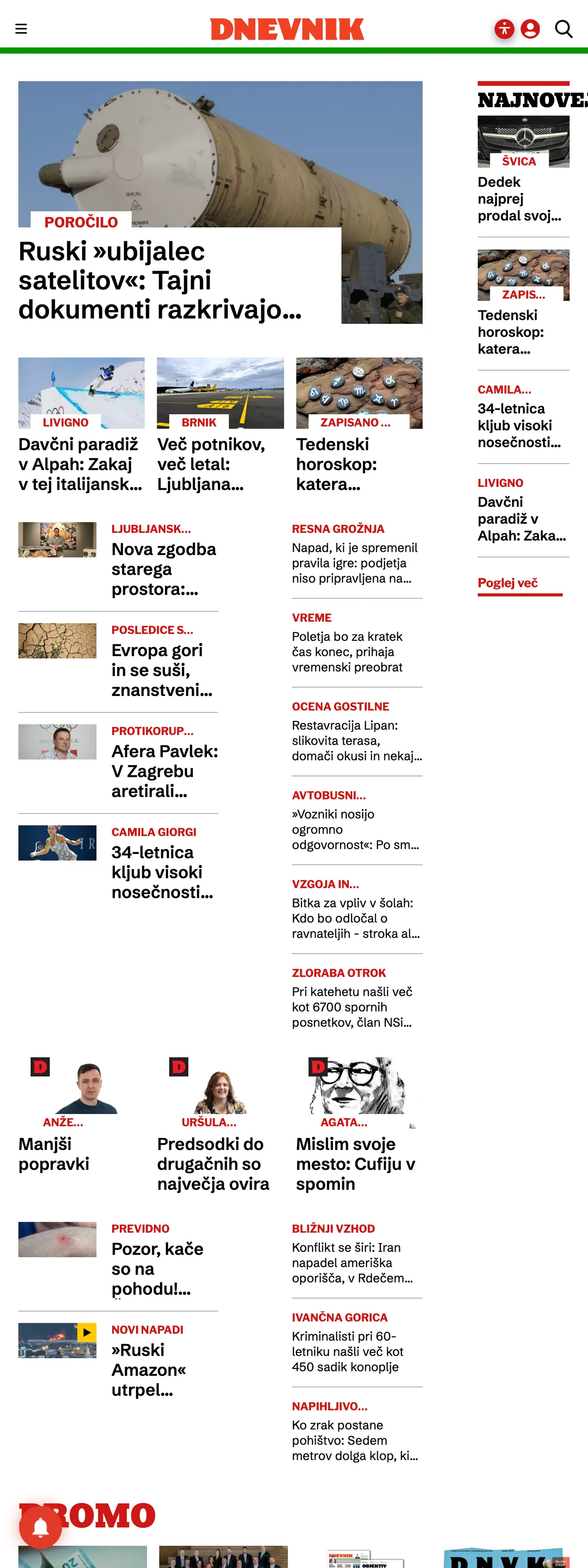 Screenshot of the Dnevnik front page