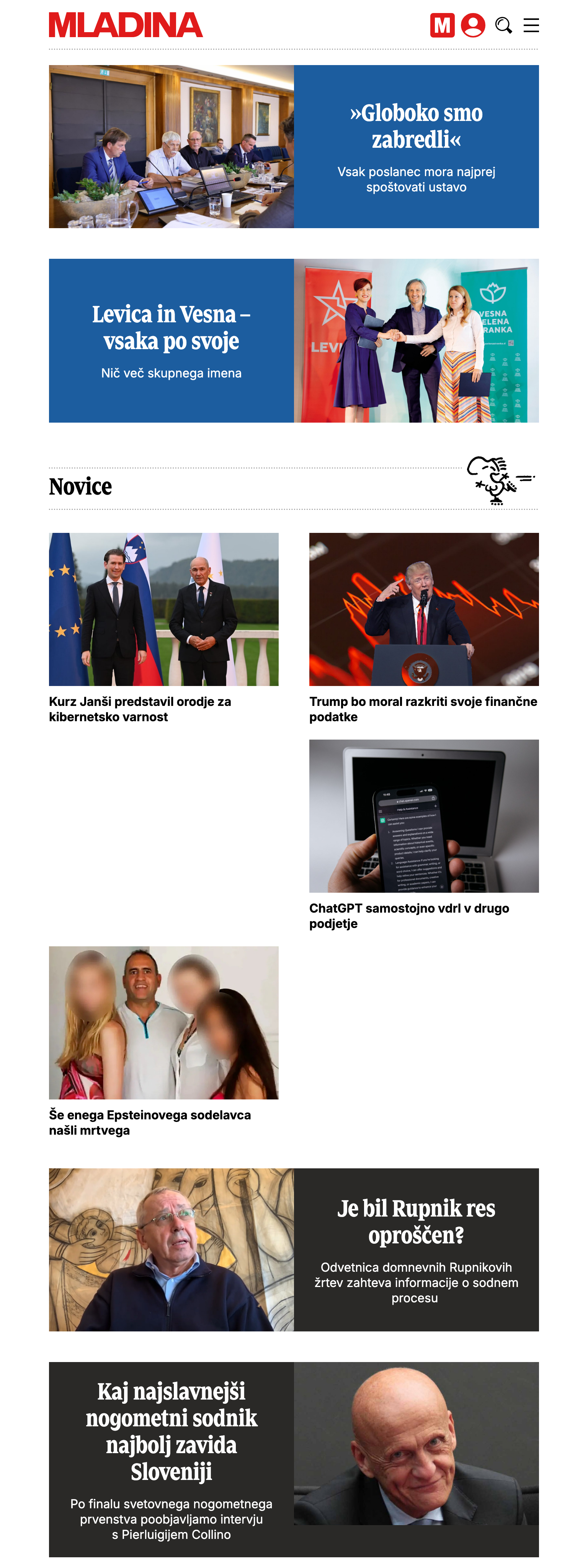 Screenshot of the Mladina front page