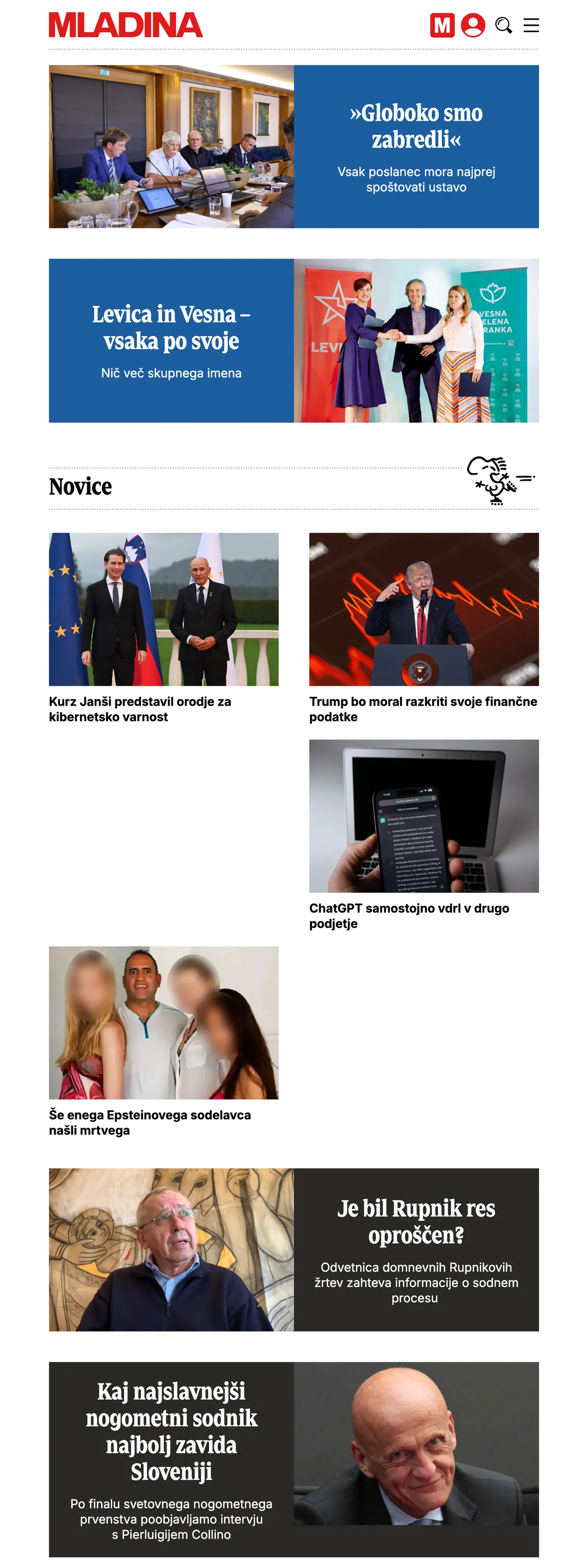 Screenshot of the Mladina front page