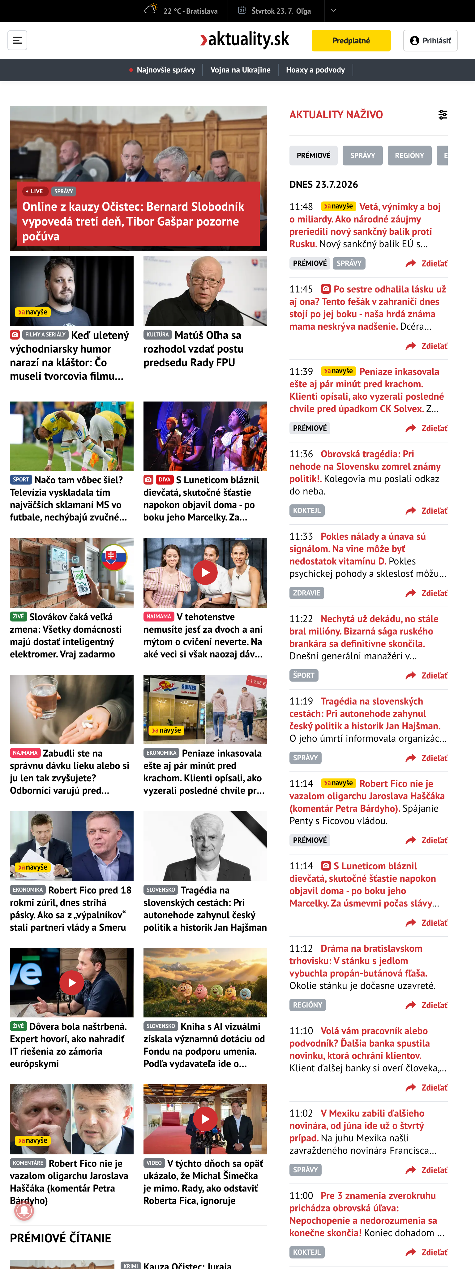 Screenshot of the Aktuality.sk front page