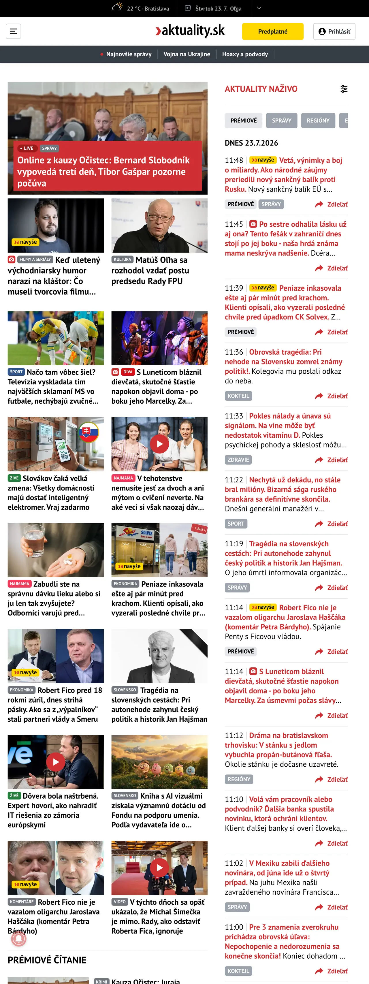 Screenshot of the Aktuality.sk front page